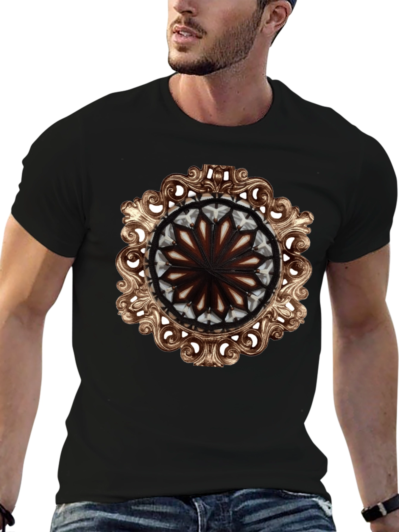 Ornate Medallion Graphic Tee - Black Cotton Blend