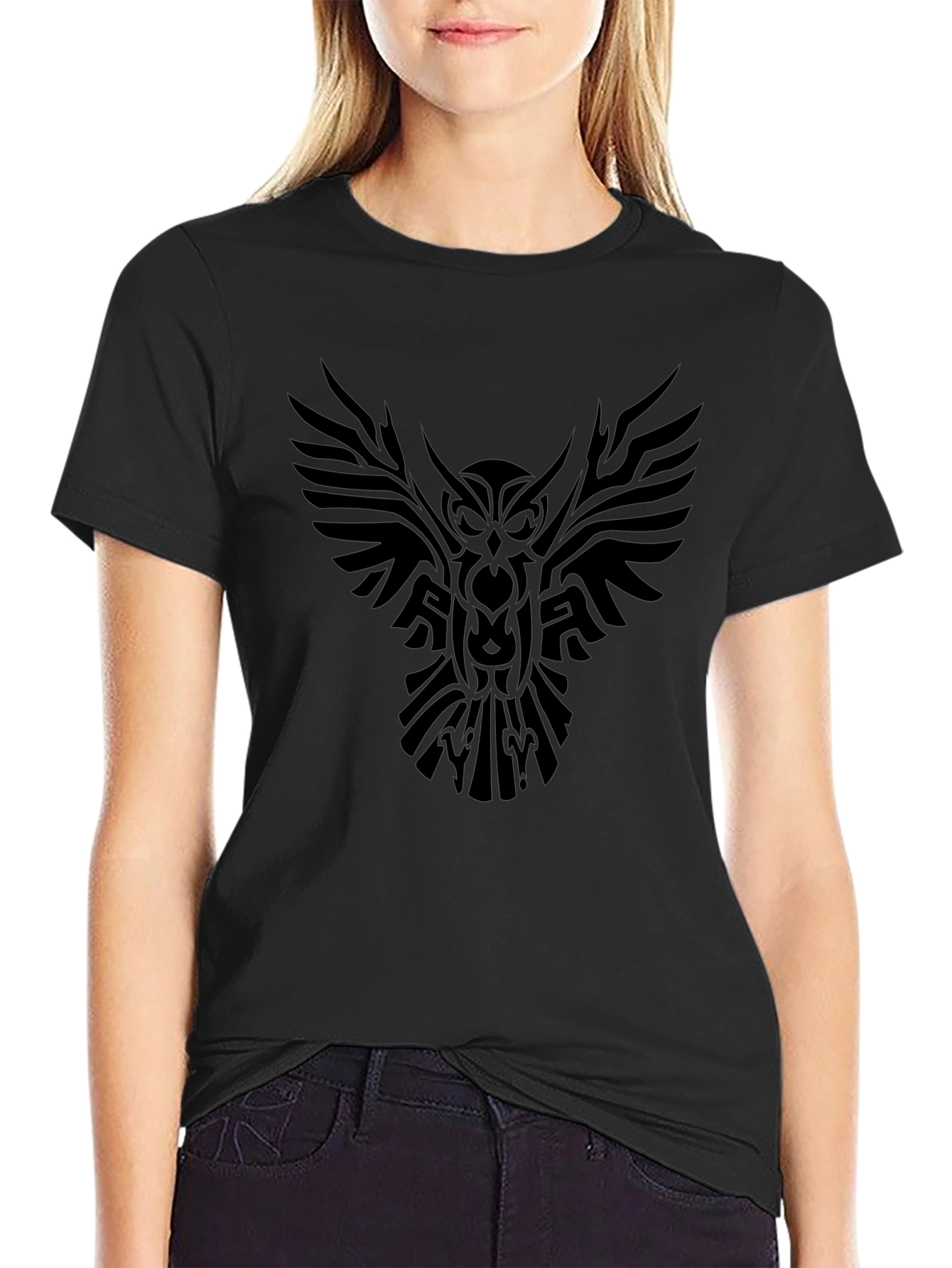 Tribal Owl Graphic Black T-Shirt