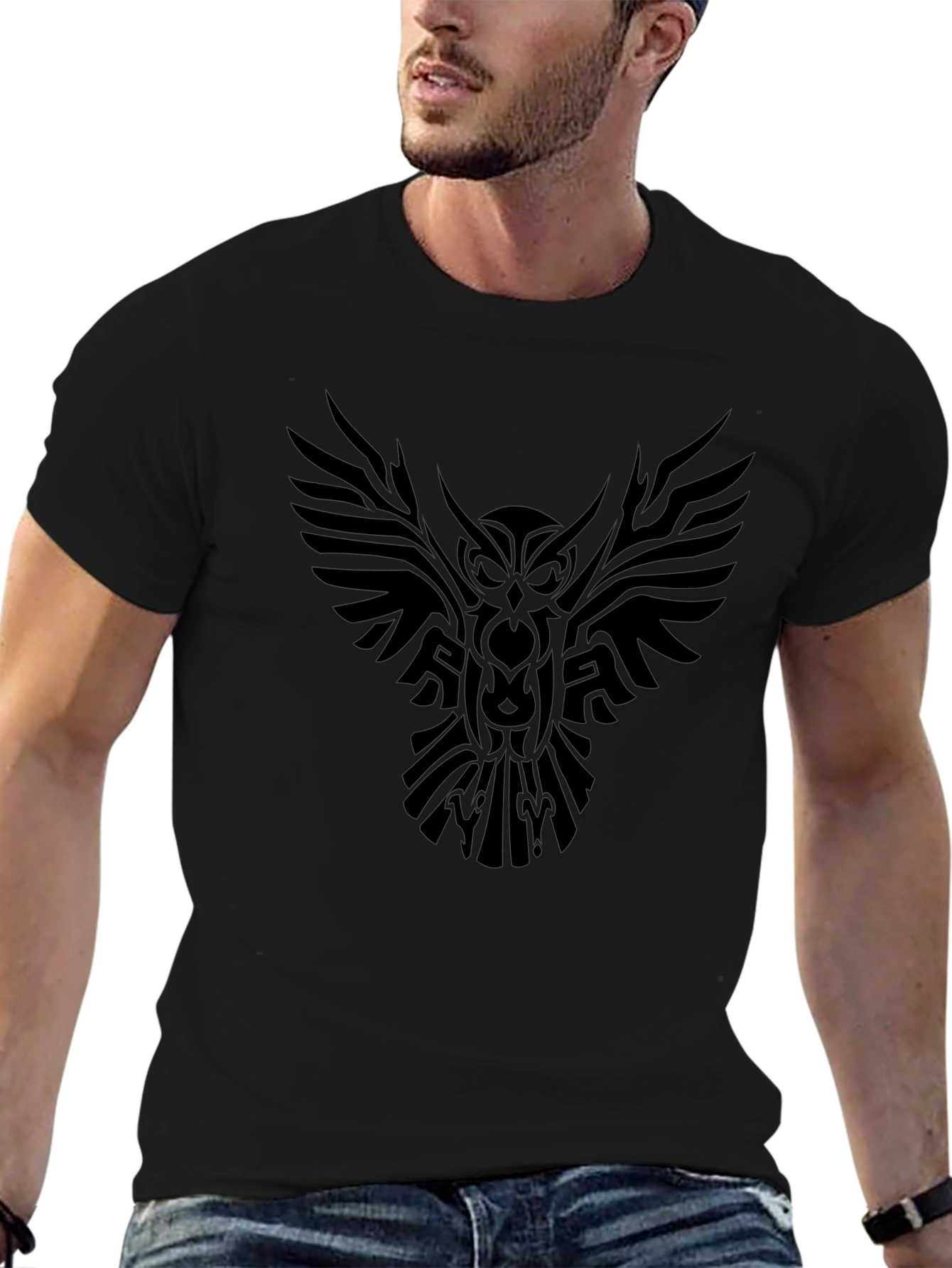 Tribal Owl Graphic Black T-Shirt