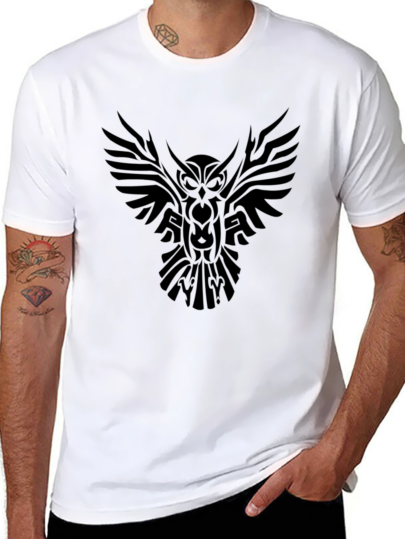 Tribal Owl Graphic Black T-Shirt