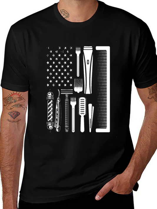 Barber American Flag Black T-Shirt