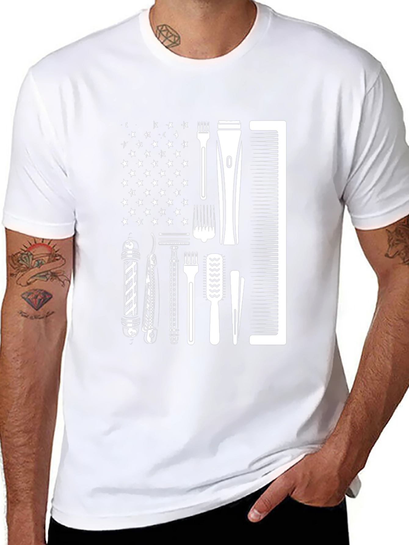 Barber American Flag Black T-Shirt