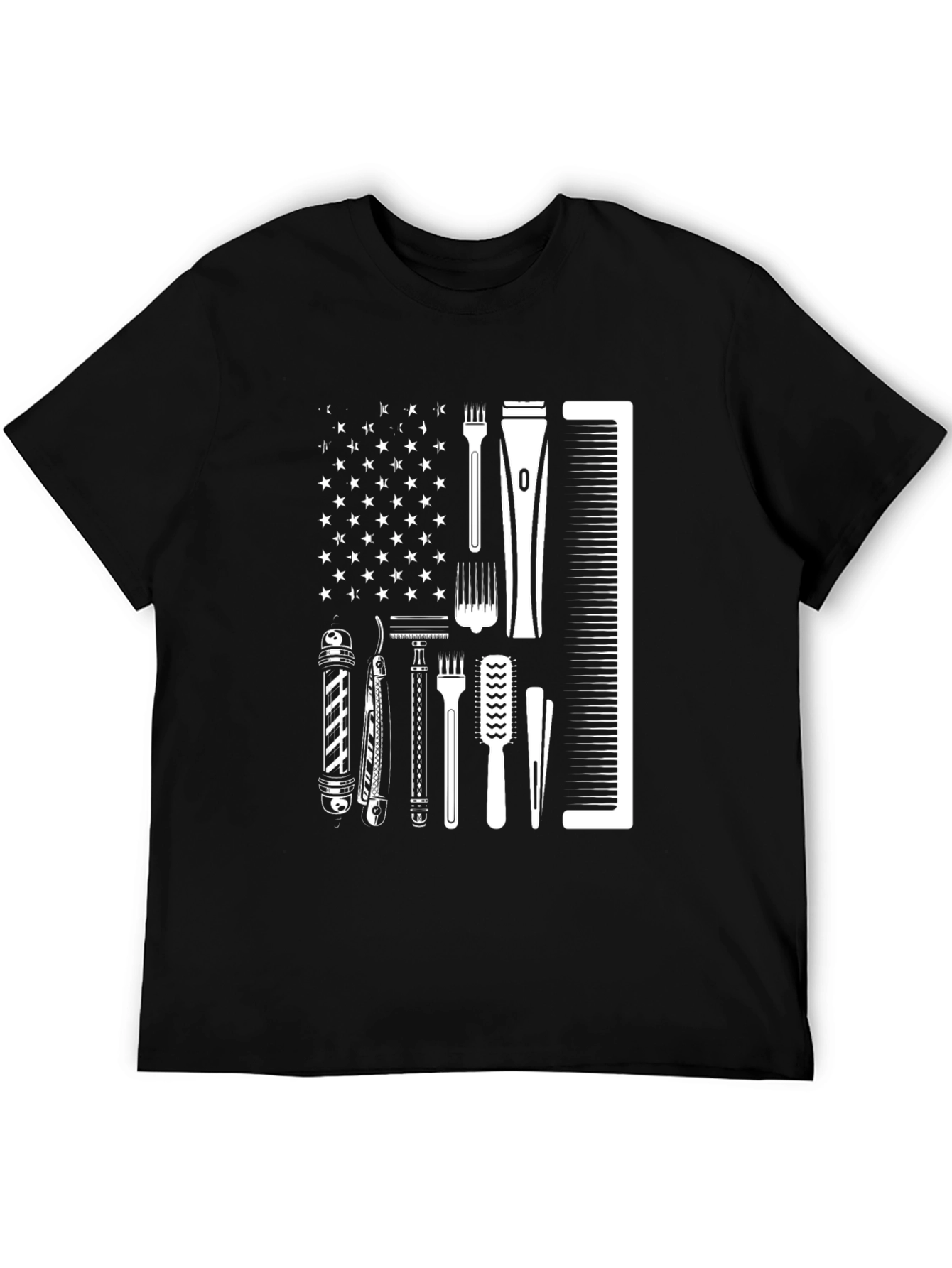 Barber American Flag Black T-Shirt