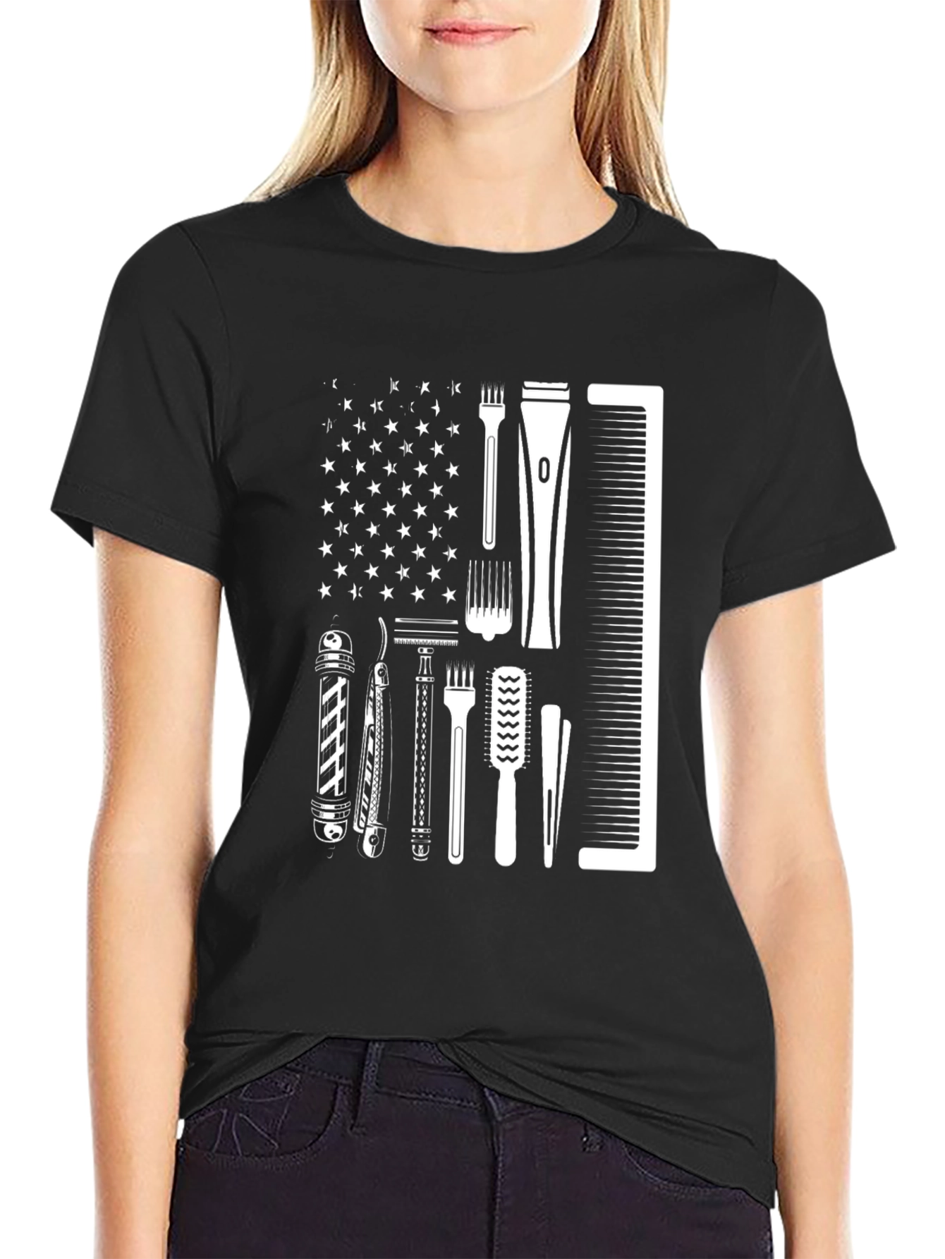 Barber American Flag Black T-Shirt