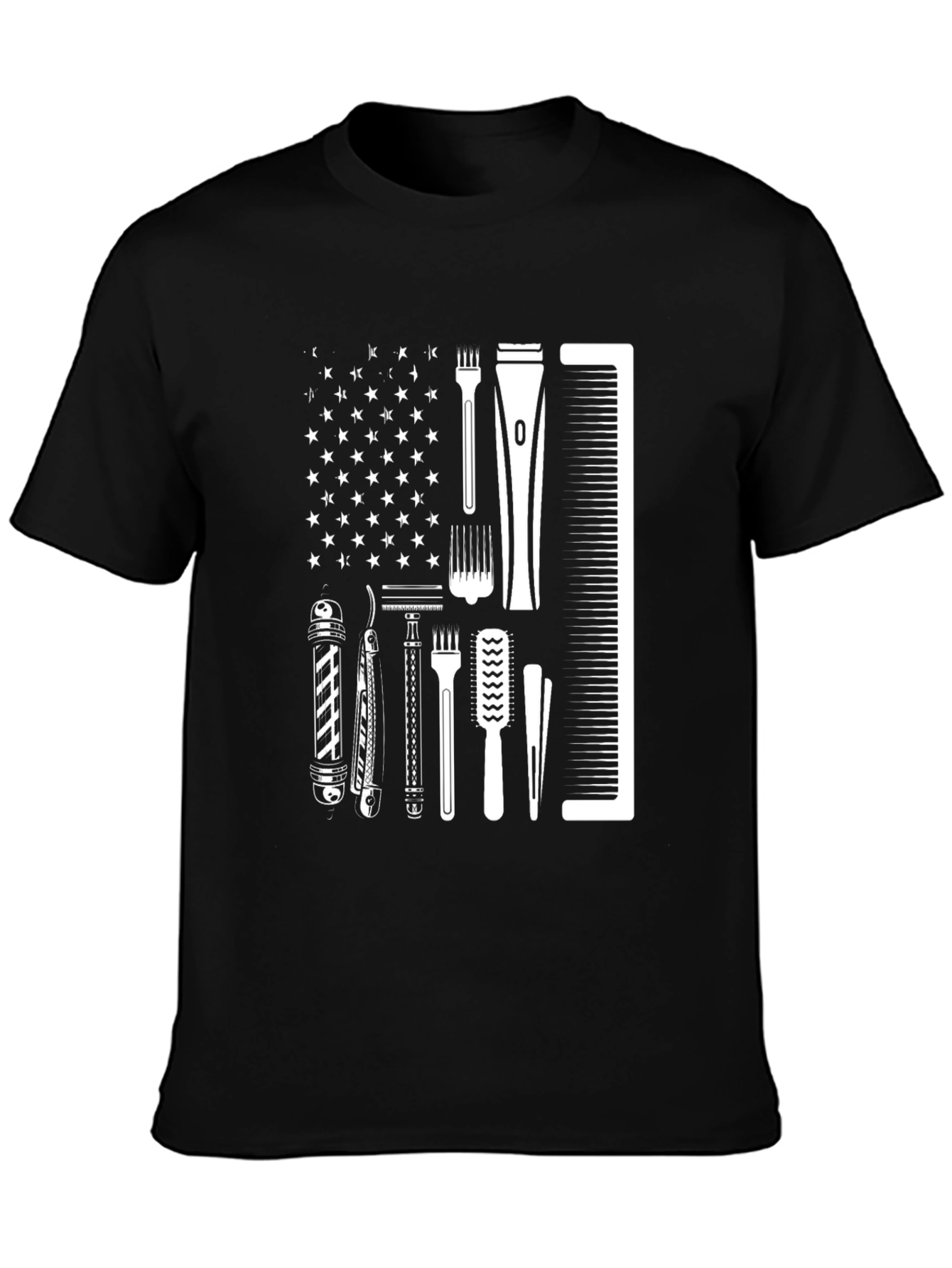 Barber American Flag Black T-Shirt