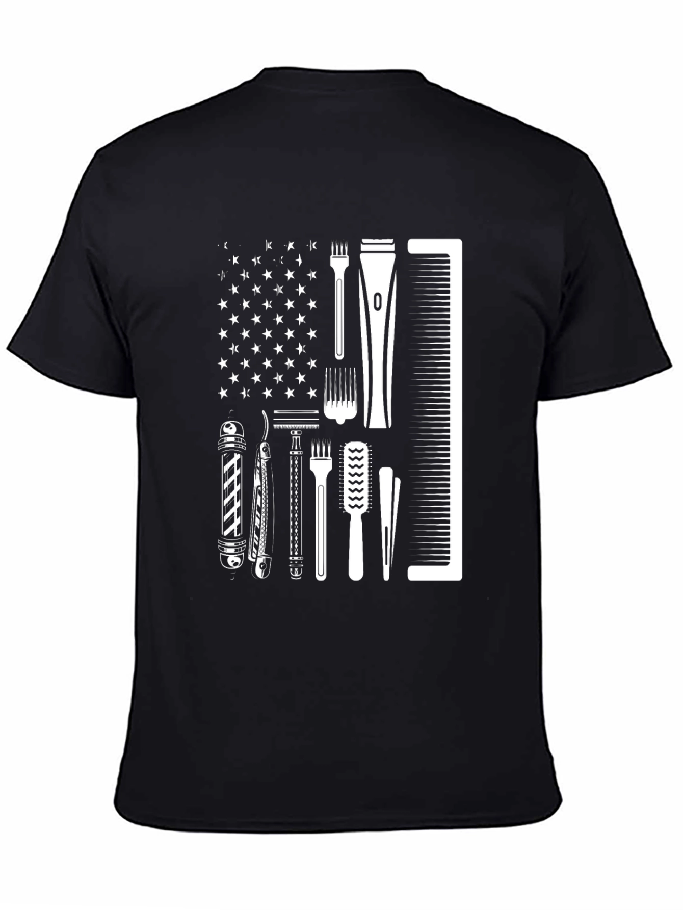 Barber American Flag Black T-Shirt