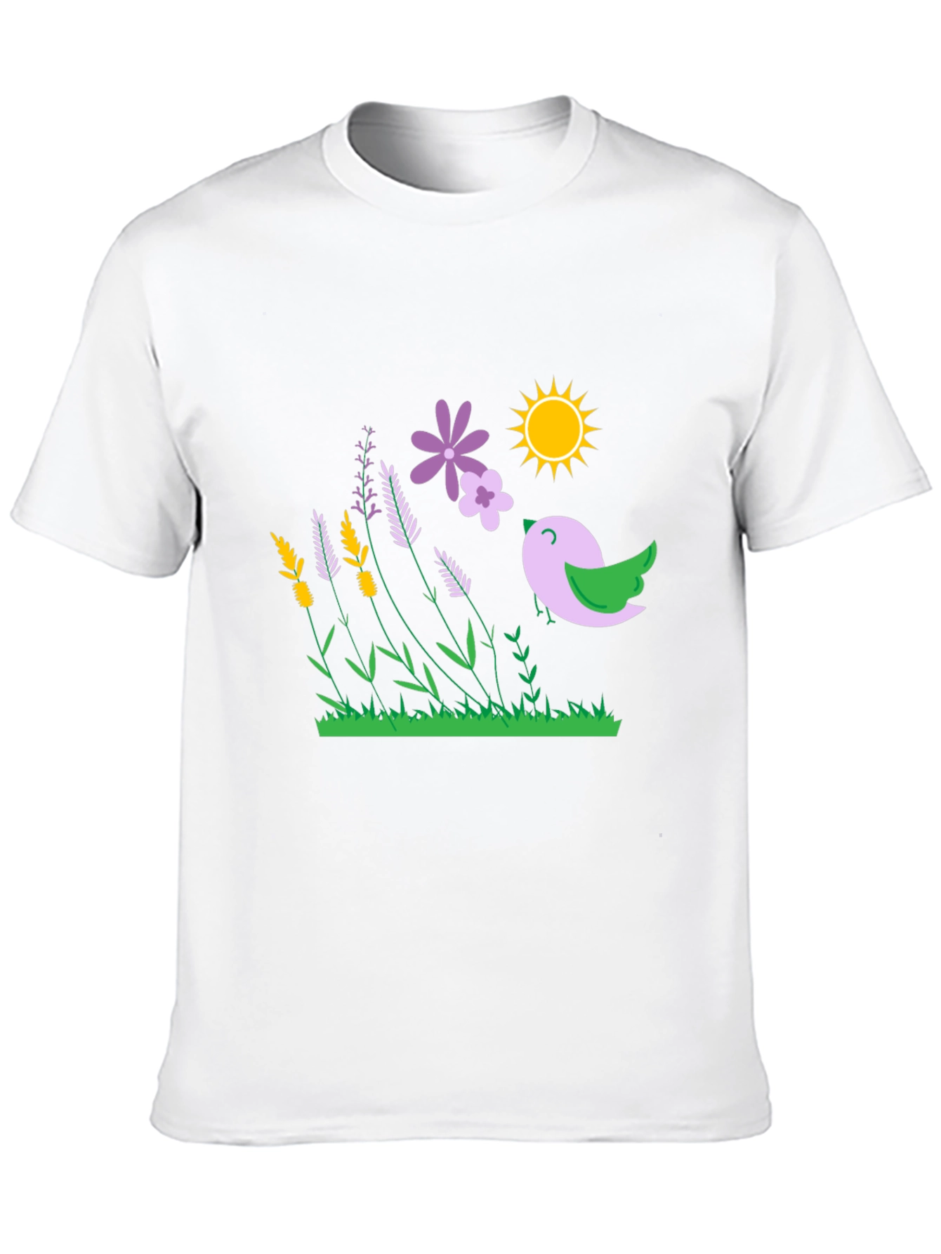 Nature Graphic T-Shirt - Bird Flowers and Sunshine Print