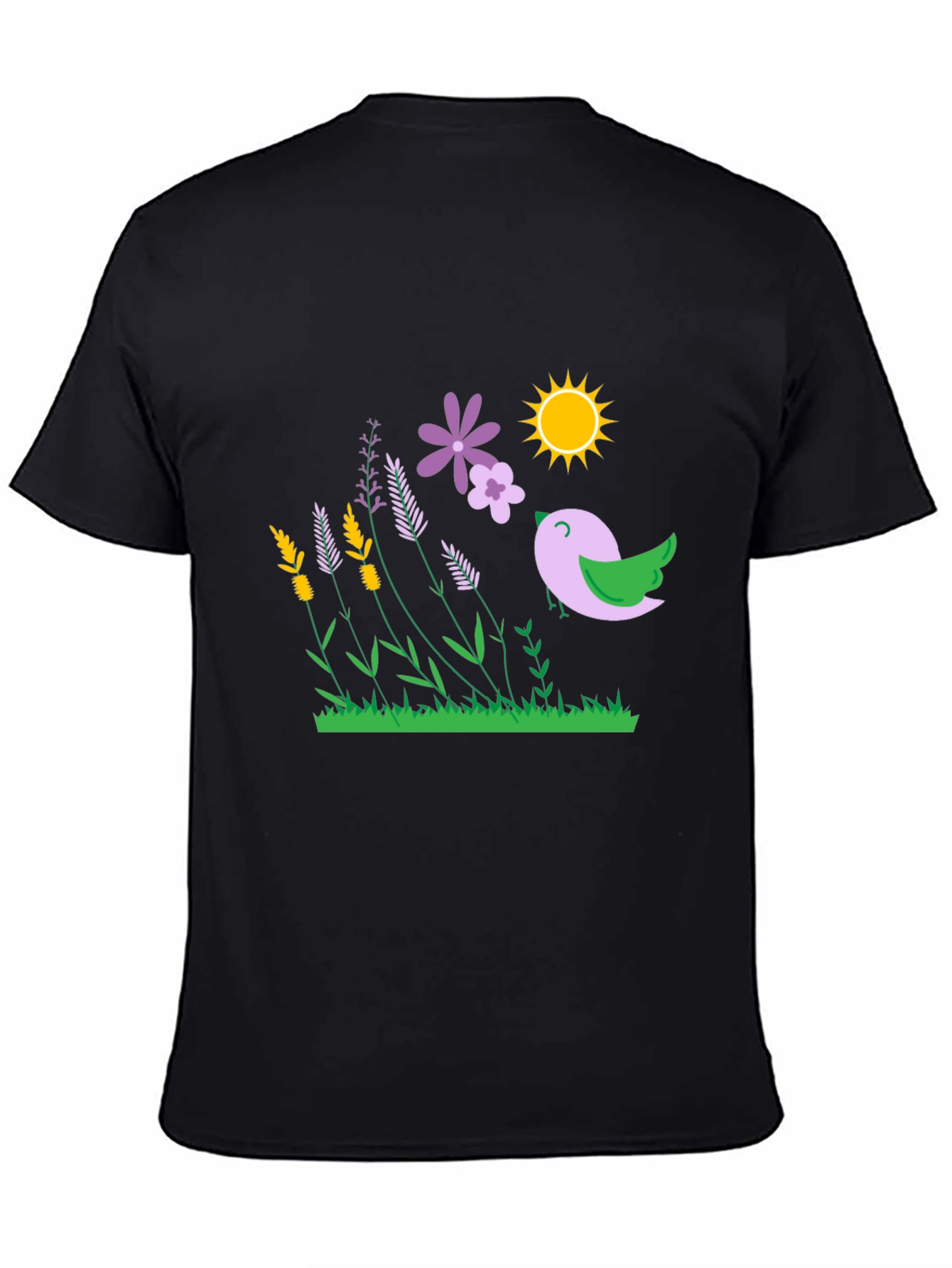 Nature Graphic T-Shirt - Bird Flowers and Sunshine Print