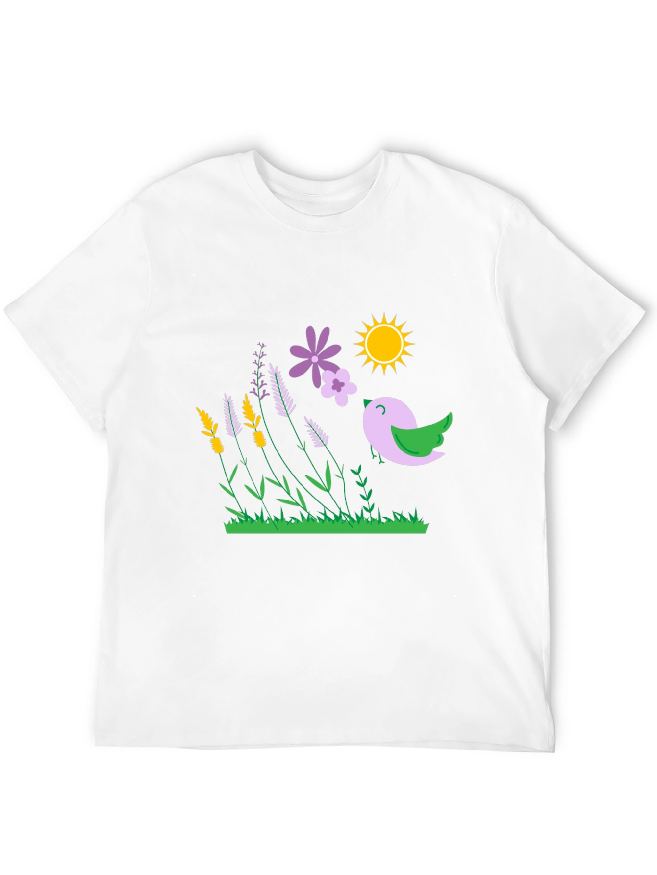 Nature Graphic T-Shirt - Bird Flowers and Sunshine Print