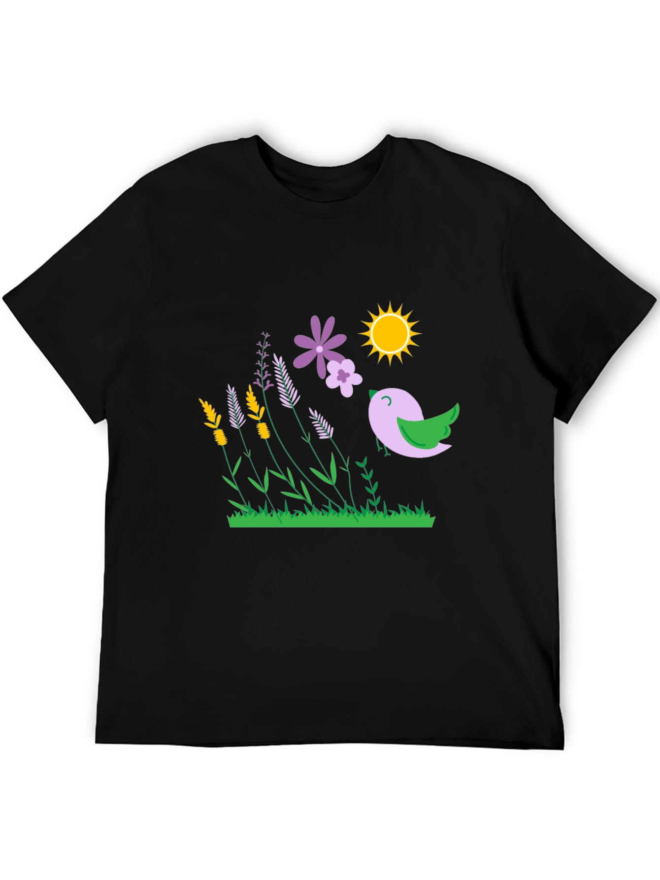 Nature Graphic T-Shirt - Bird Flowers and Sunshine Print