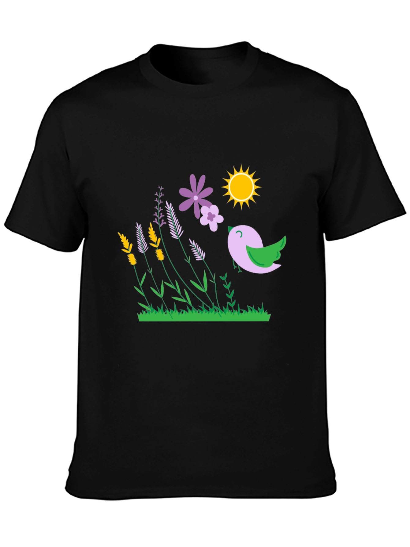 Nature Graphic T-Shirt - Bird Flowers and Sunshine Print