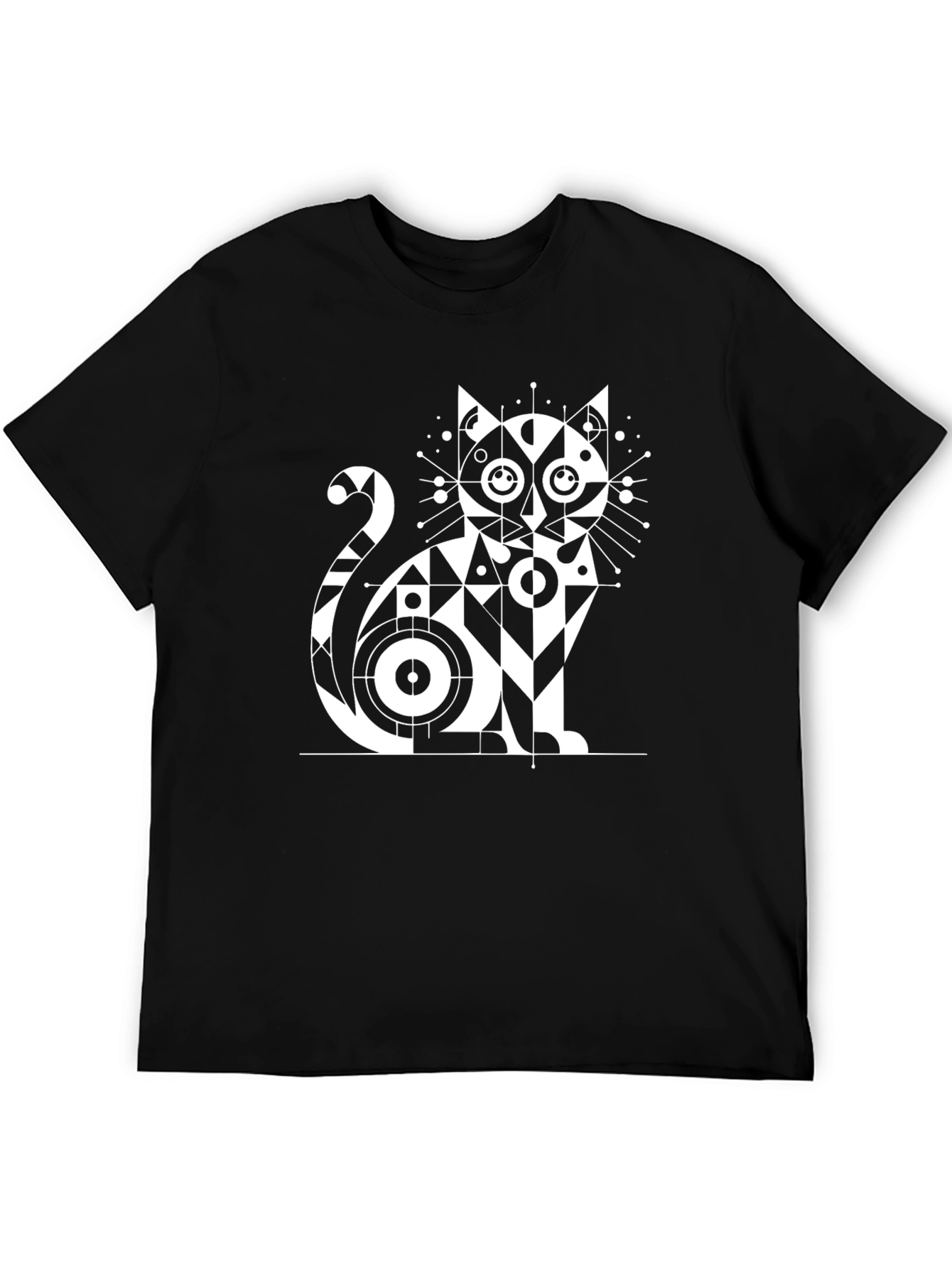 Geometric Cat Graphic T-Shirt - Modern Design