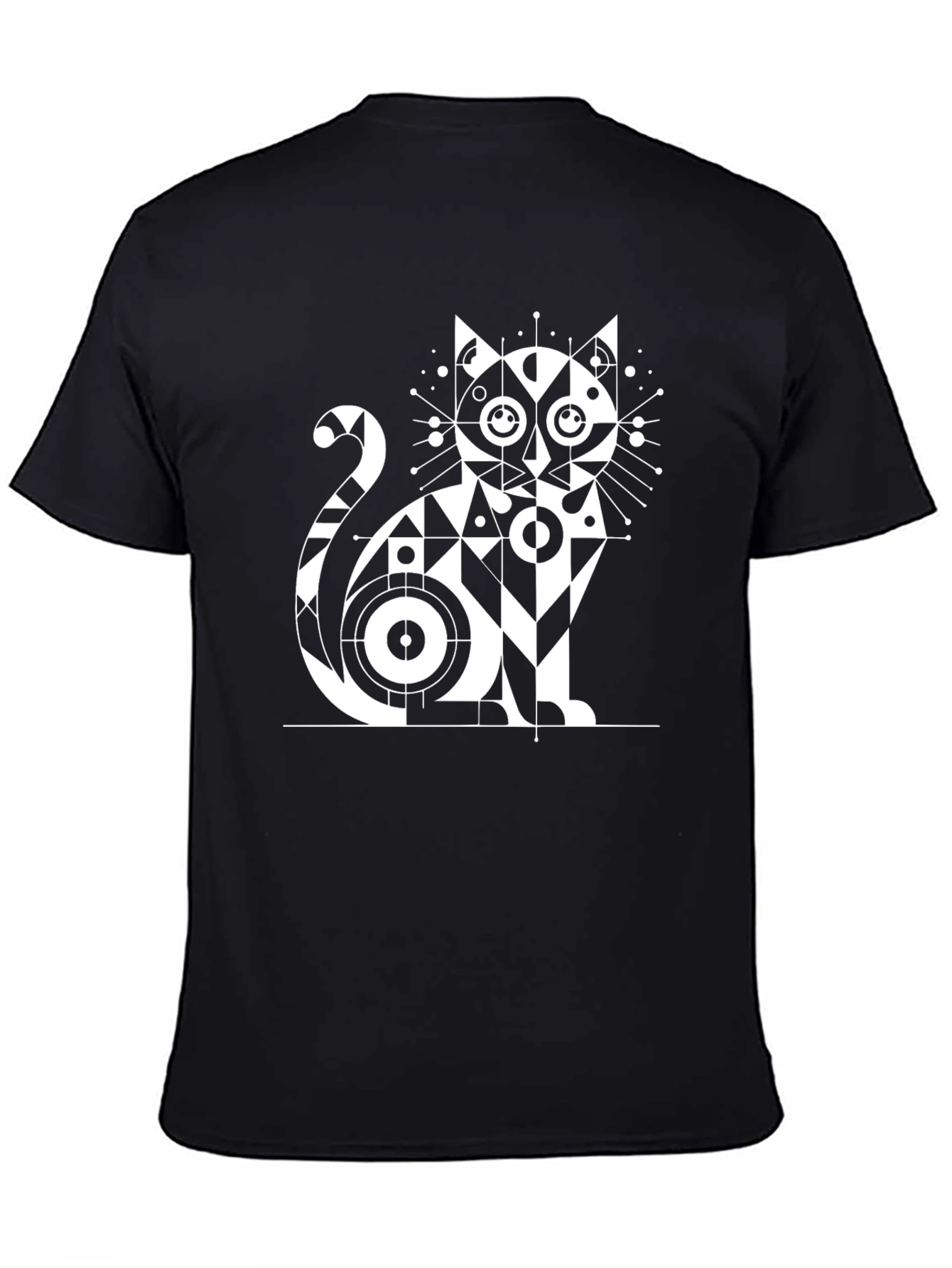 Geometric Cat Graphic T-Shirt - Modern Design