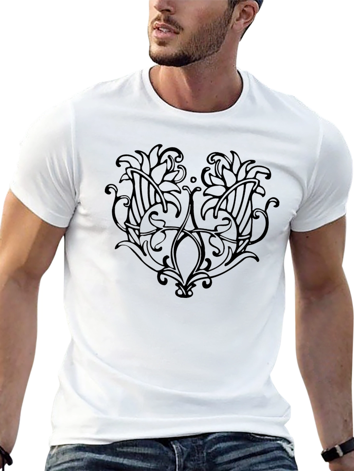 Mens Black T-Shirt with Floral Design