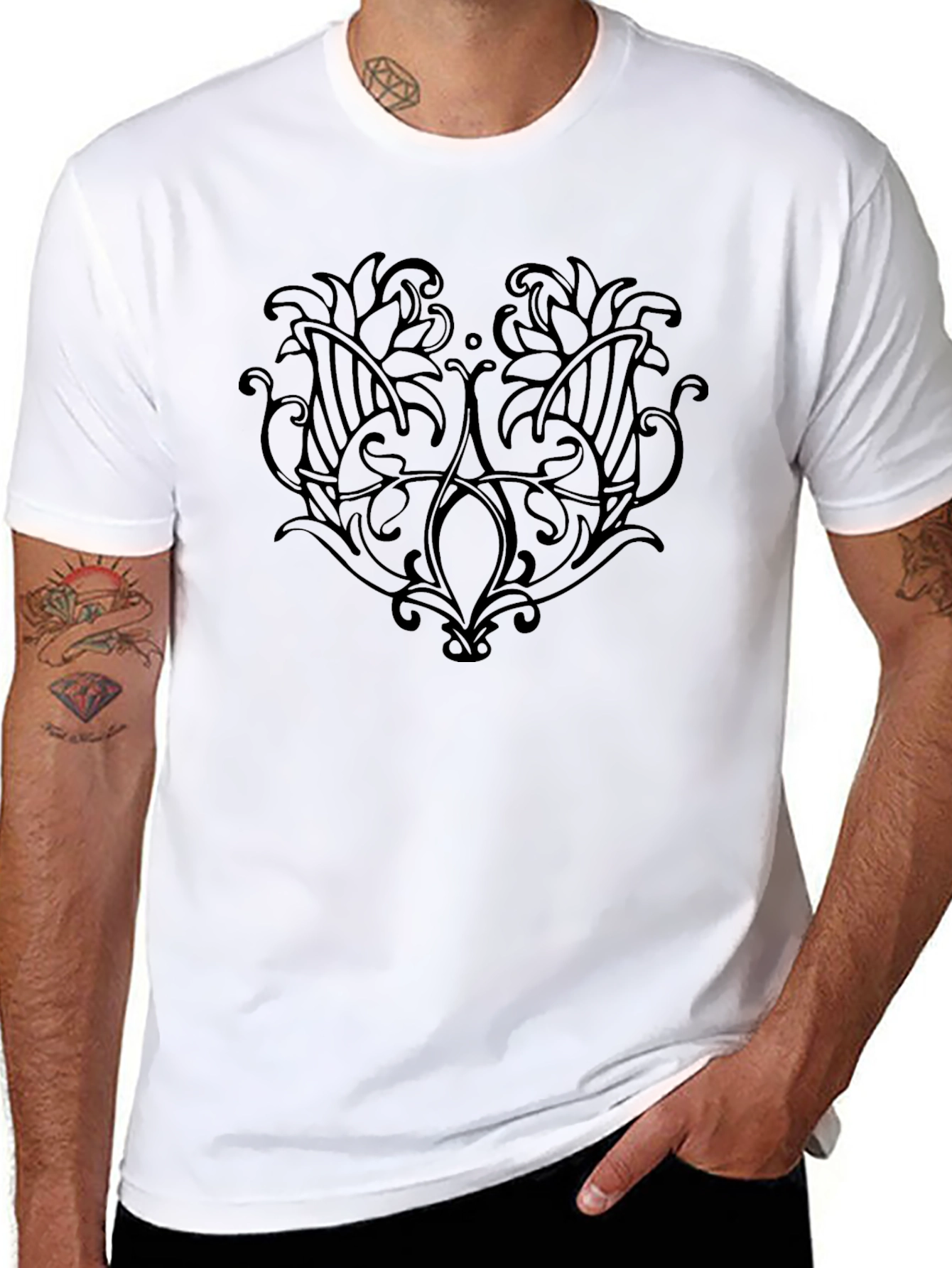Mens Black T-Shirt with Floral Design