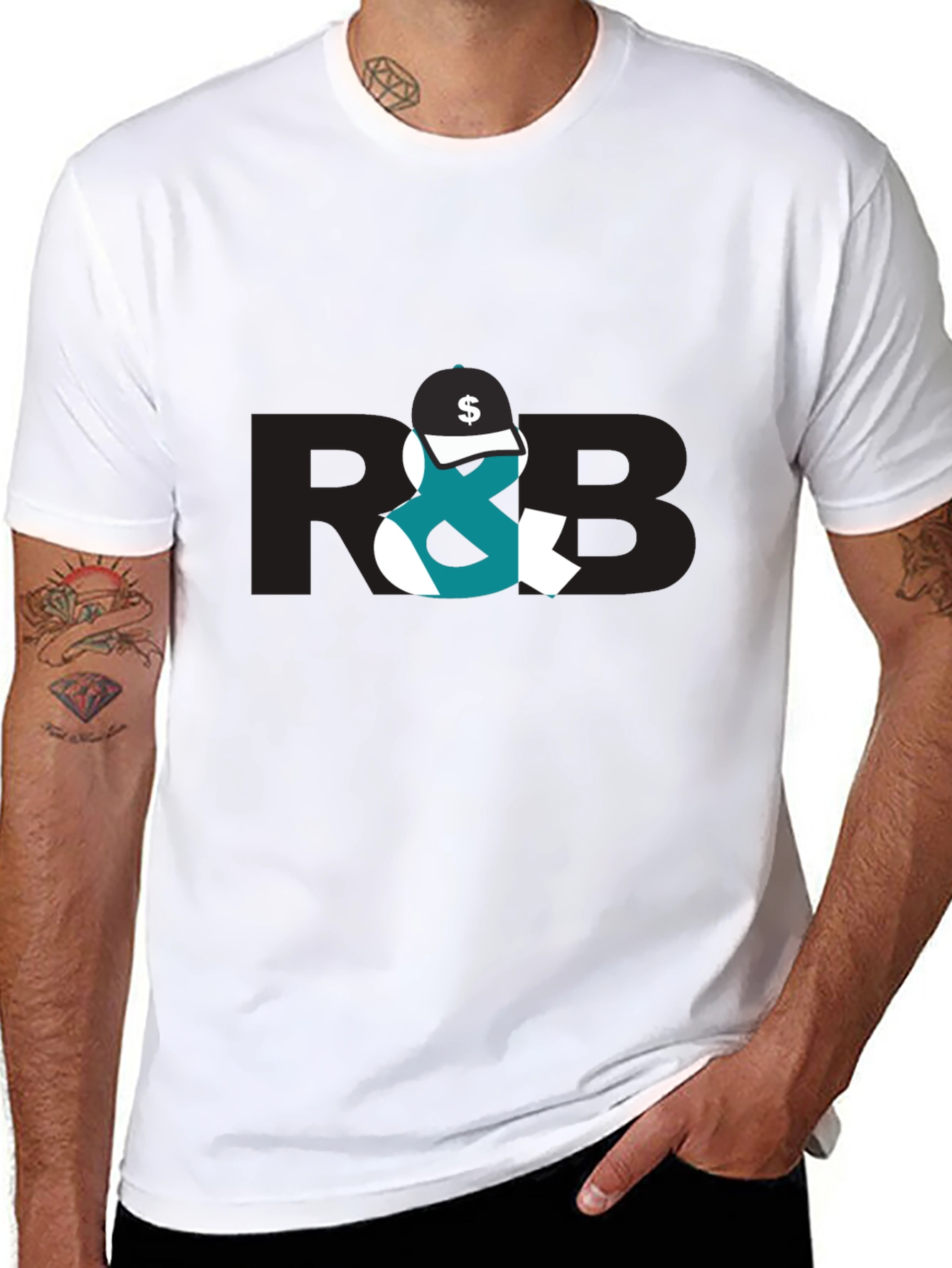 Trendy Black Graphic Tee with R&B Design