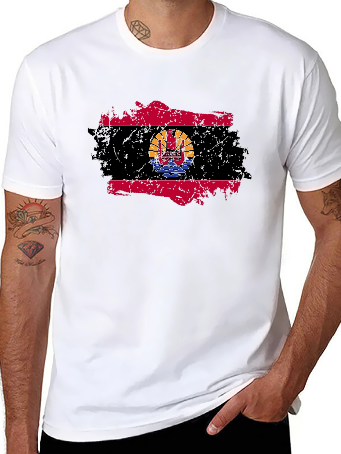 French Polynesia Flag T-Shirt Grunge Style