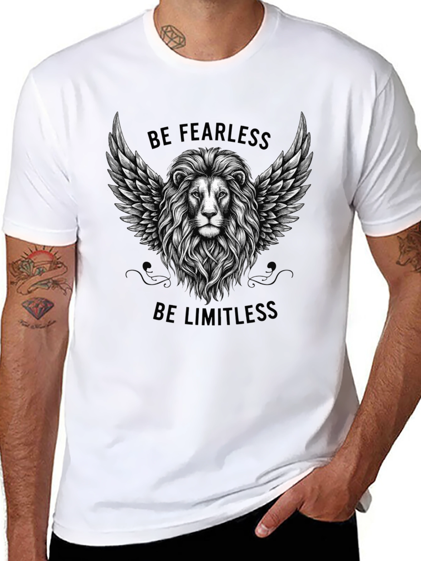 Fearless Limitless Lion Graphic Tee - Black Cotton T-Shirt