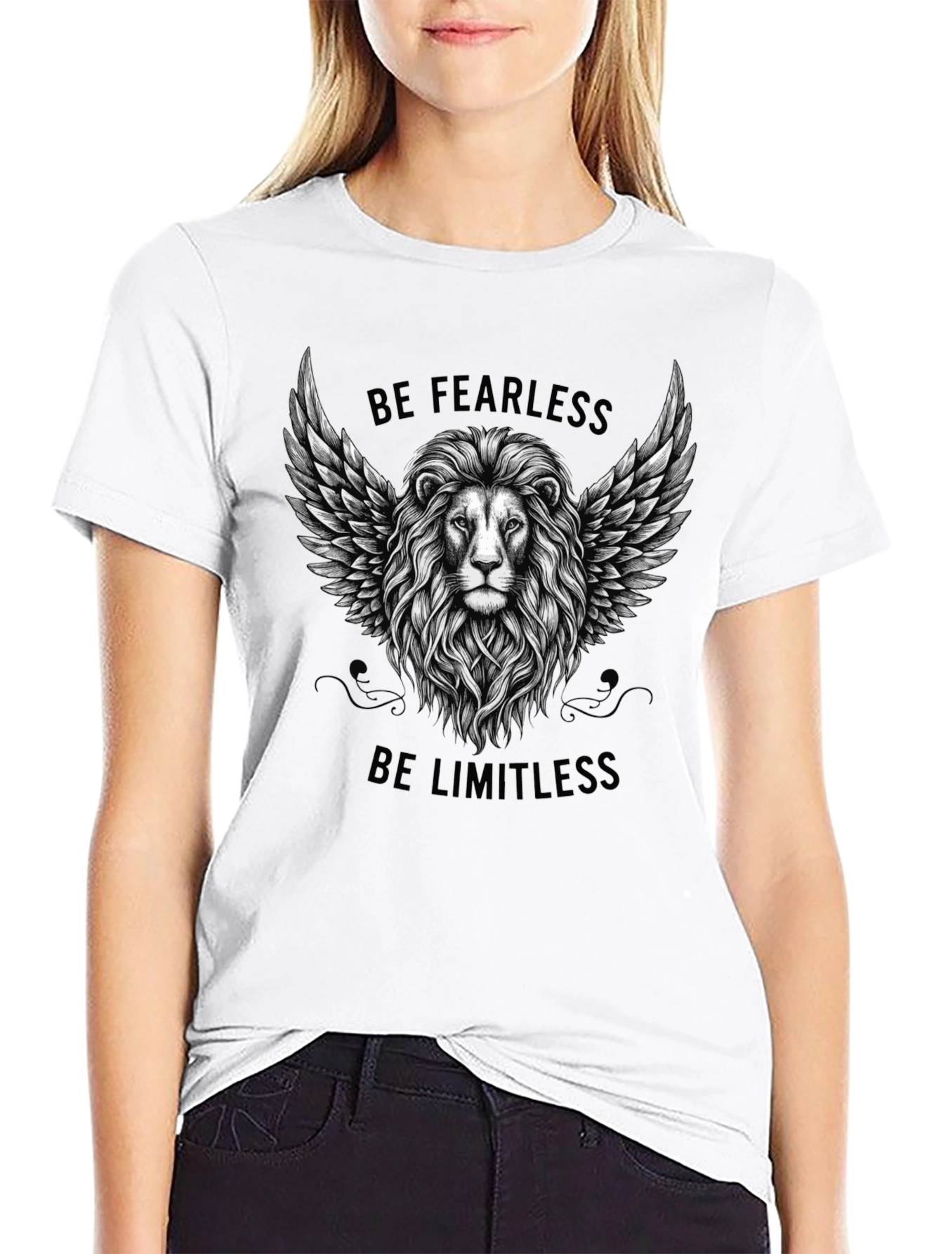Fearless Limitless Lion Graphic Tee - Black Cotton T-Shirt