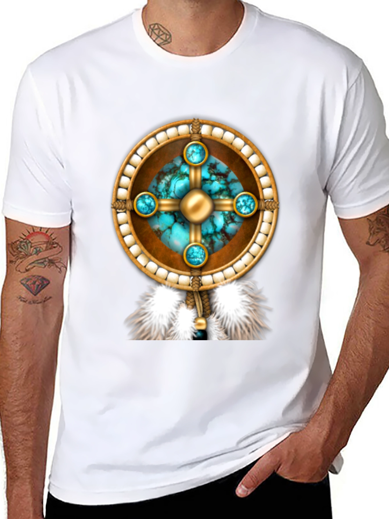 Native American Inspired Tee - Turquoise Stone Design