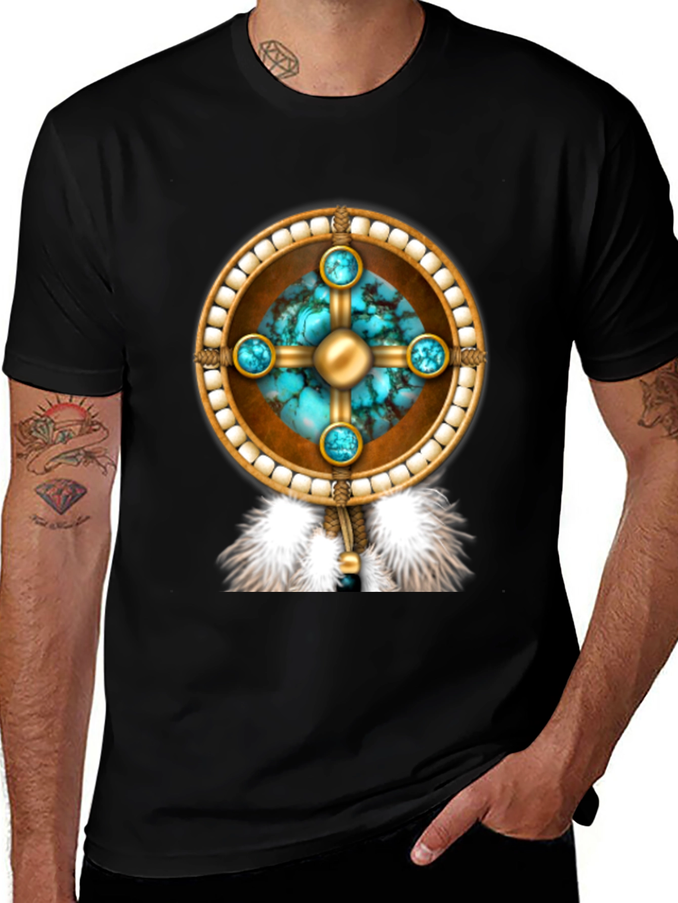 Native American Inspired Tee - Turquoise Stone Design