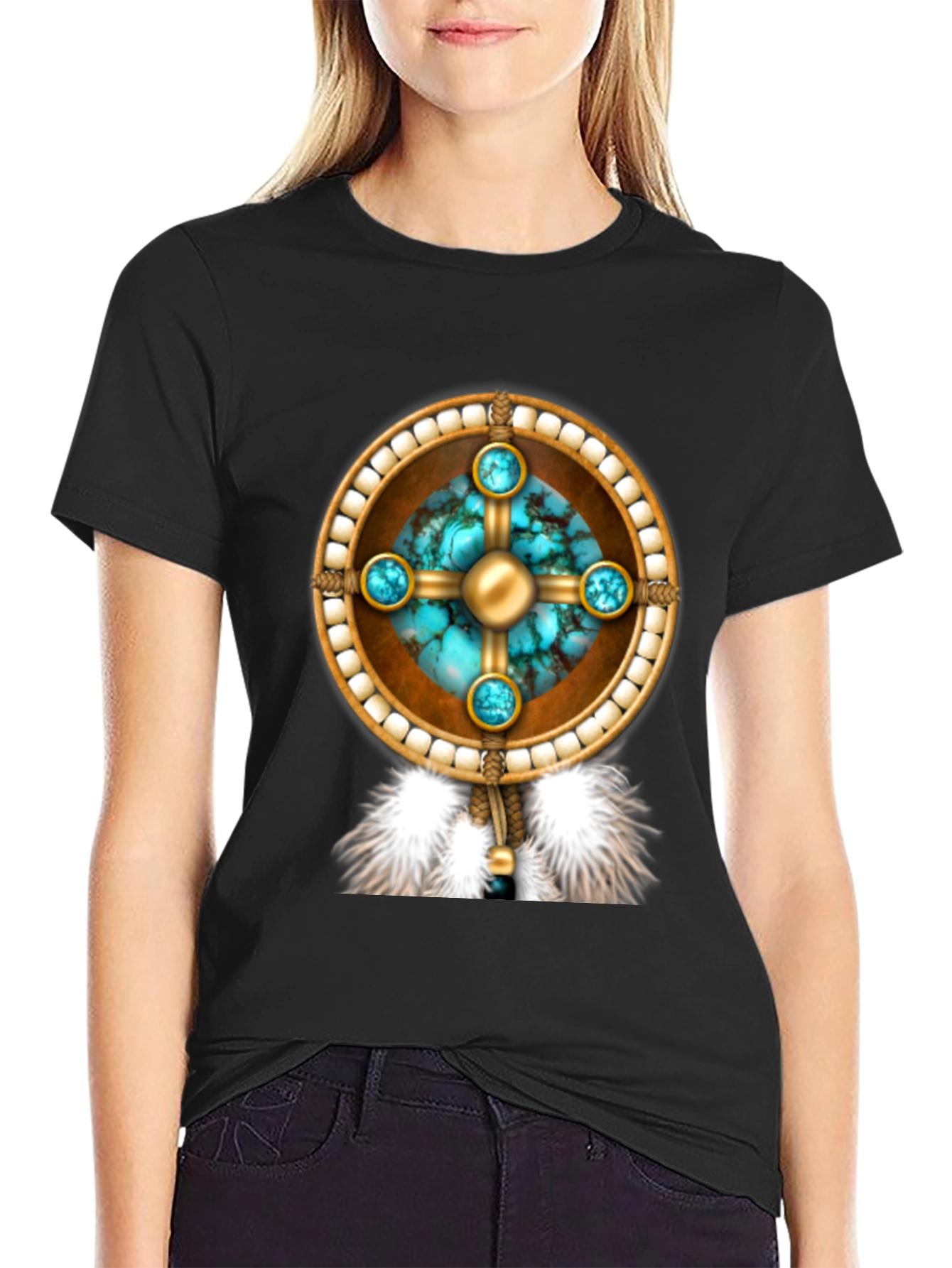 Native American Inspired Tee - Turquoise Stone Design