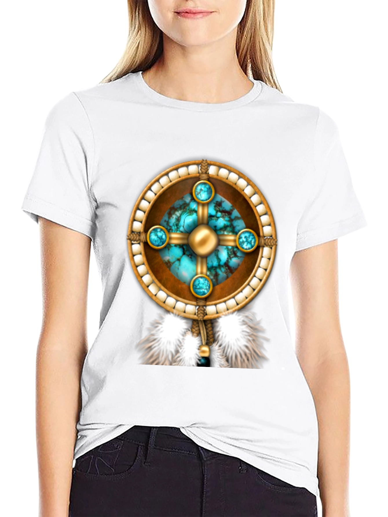 Native American Inspired Tee - Turquoise Stone Design