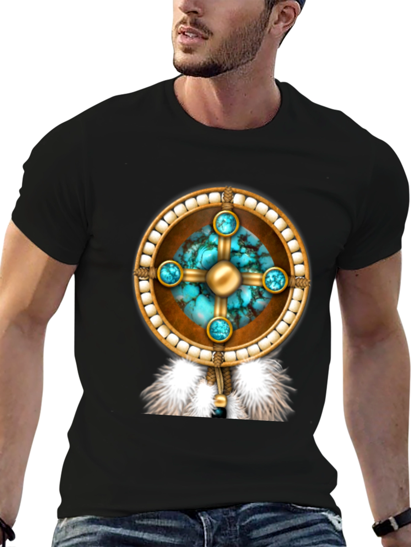 Native American Inspired Tee - Turquoise Stone Design