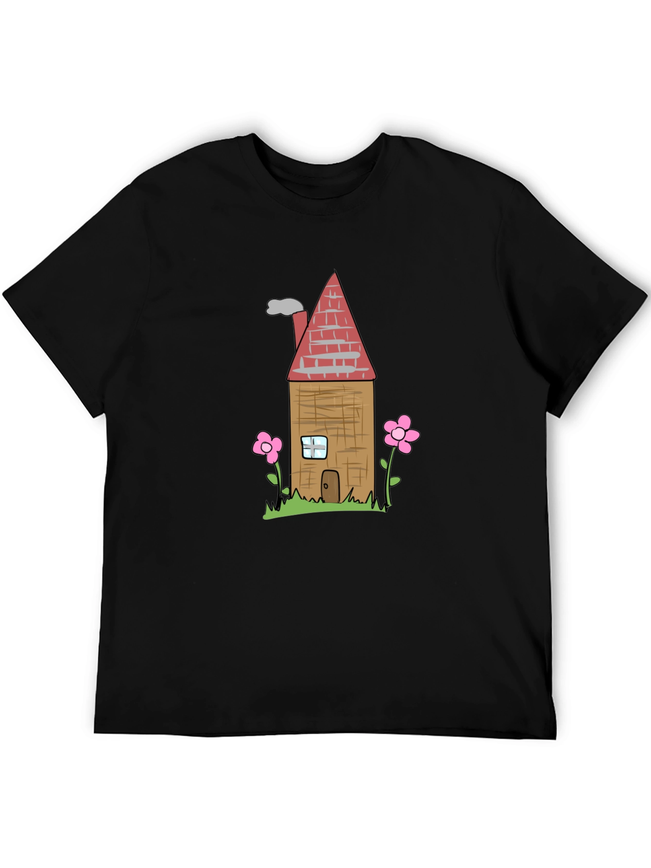 Cartoon House Graphic T-Shirt - Black