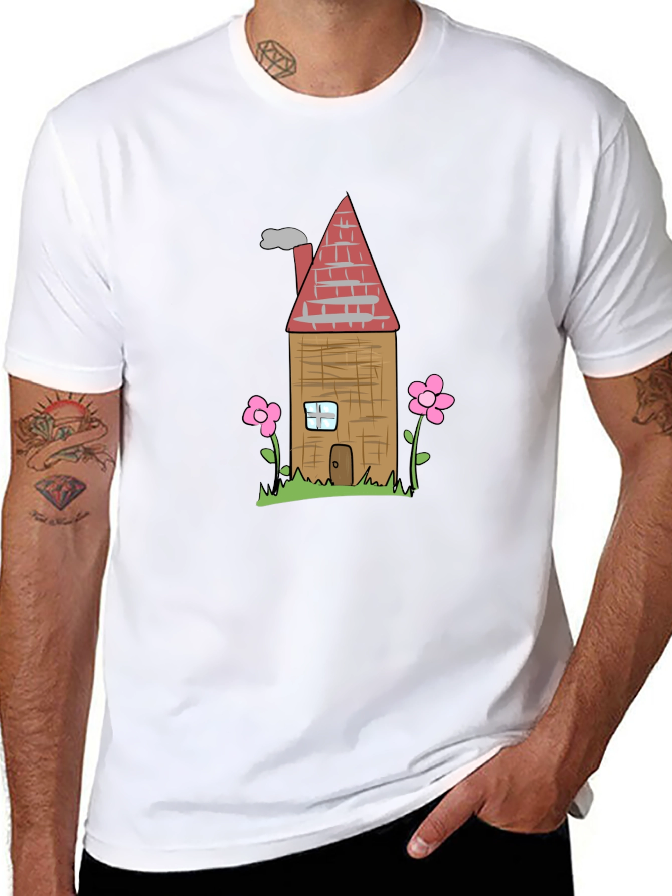 Cartoon House Graphic T-Shirt - Black