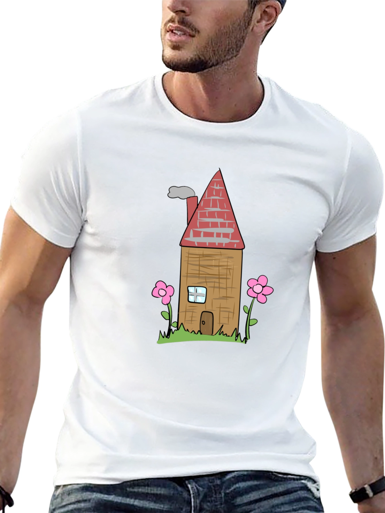 Cartoon House Graphic T-Shirt - Black