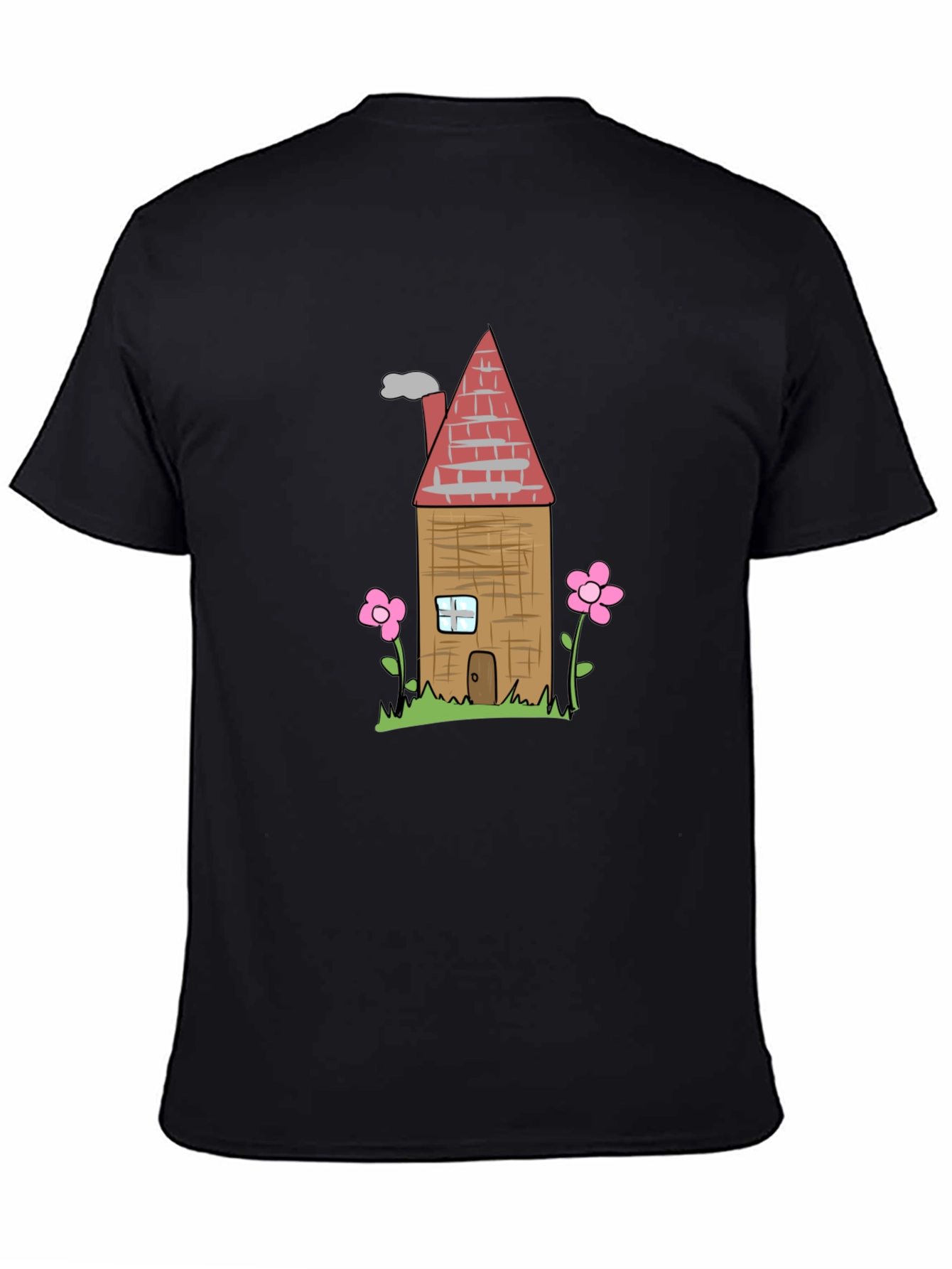 Cartoon House Graphic T-Shirt - Black
