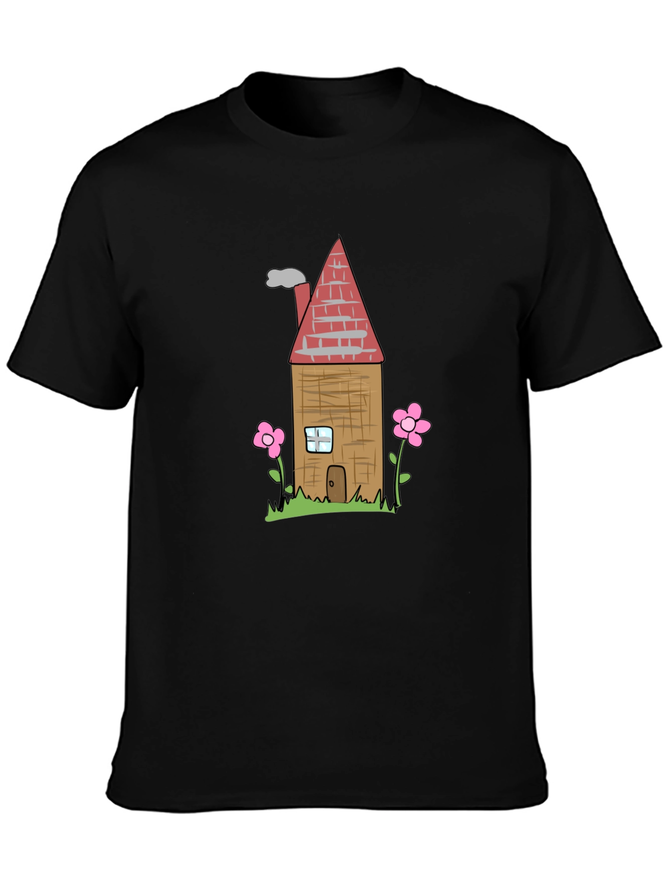 Cartoon House Graphic T-Shirt - Black