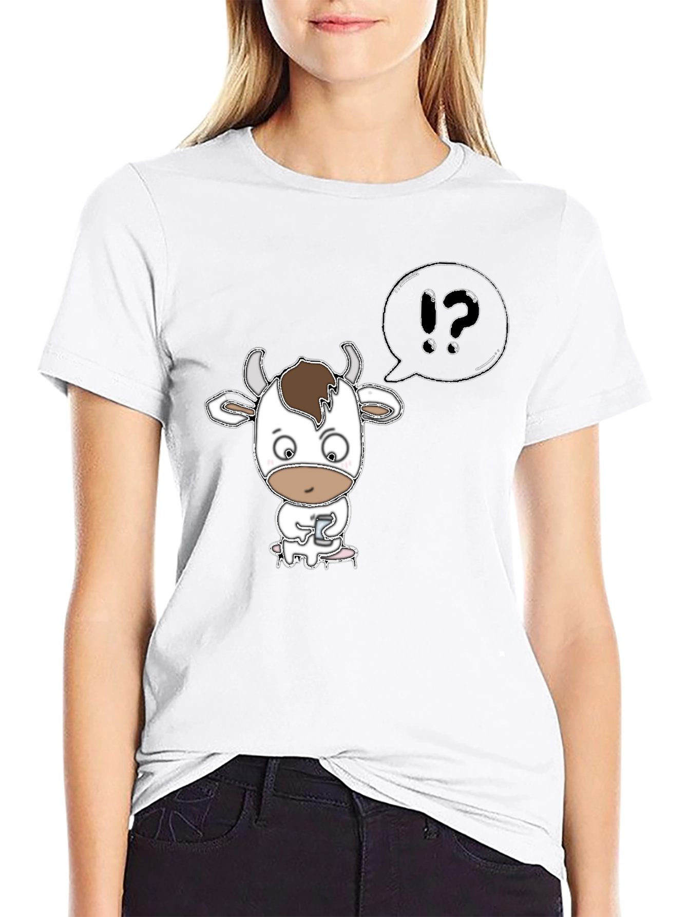 Cow Cartoon T-Shirt: What? Black Tee