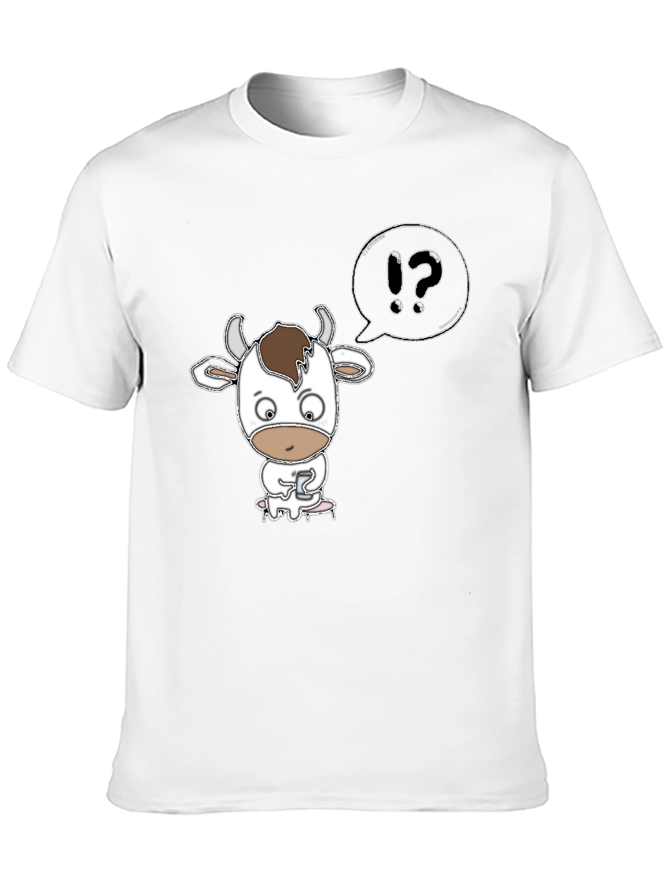 Cow Cartoon T-Shirt: What? Black Tee