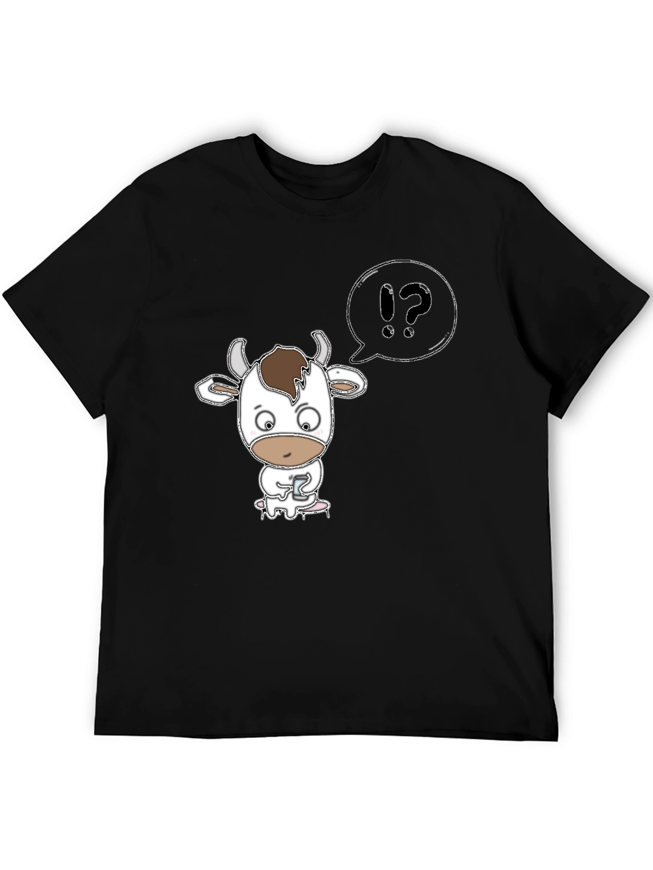 Cow Cartoon T-Shirt: What? Black Tee