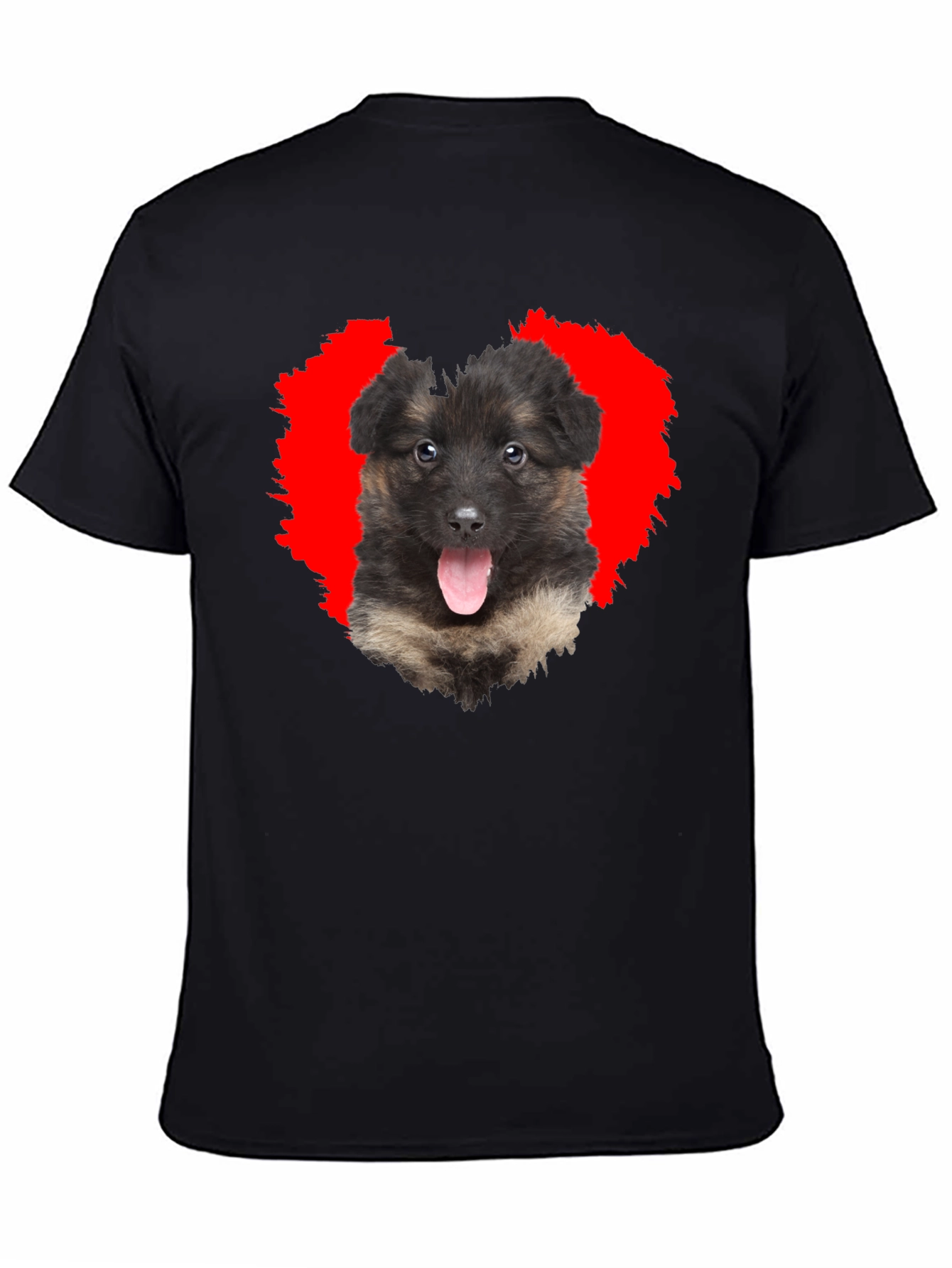 Dog Lover Black T-Shirt with Puppy Heart Graphic