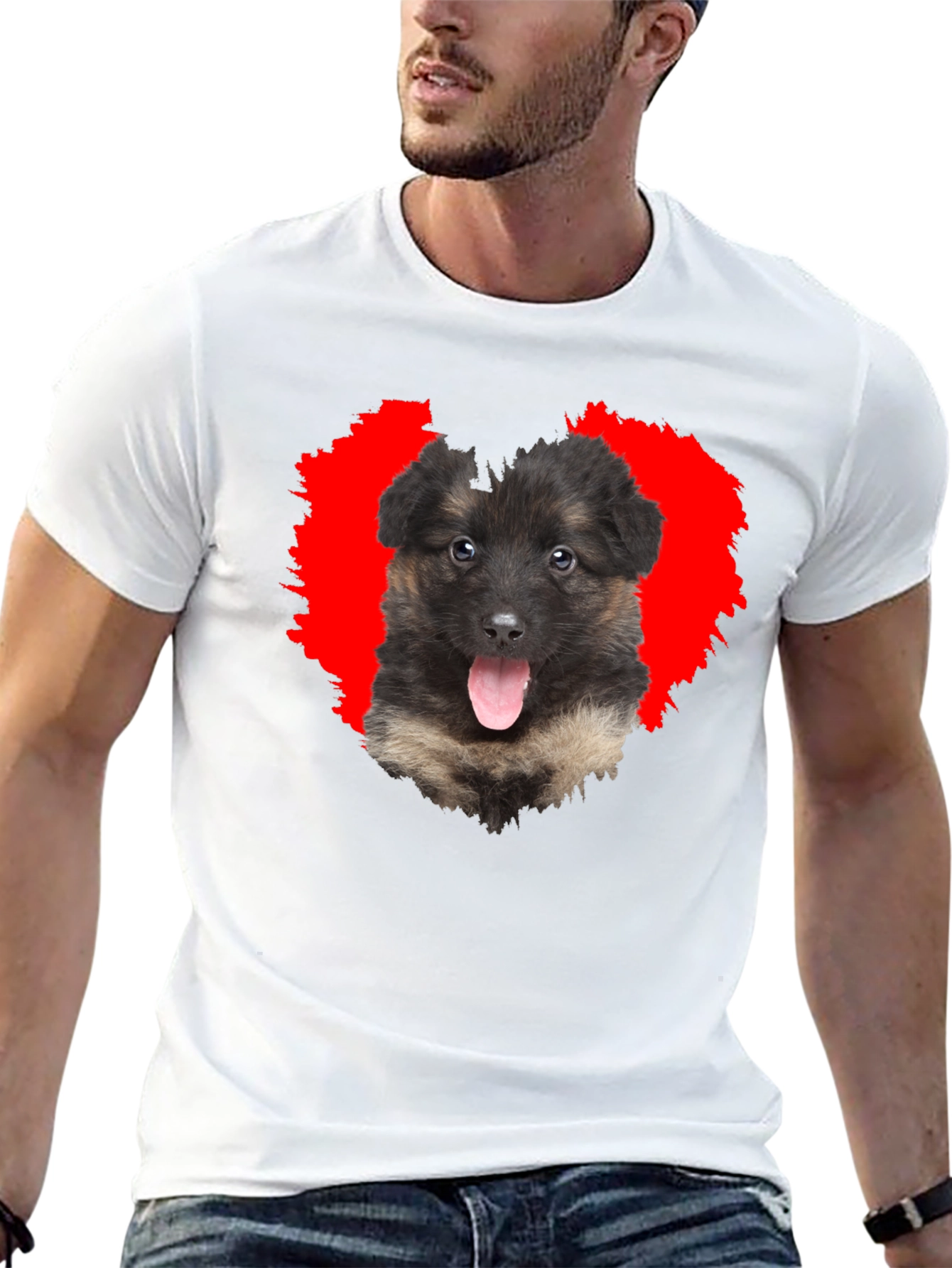 Dog Lover Black T-Shirt with Puppy Heart Graphic