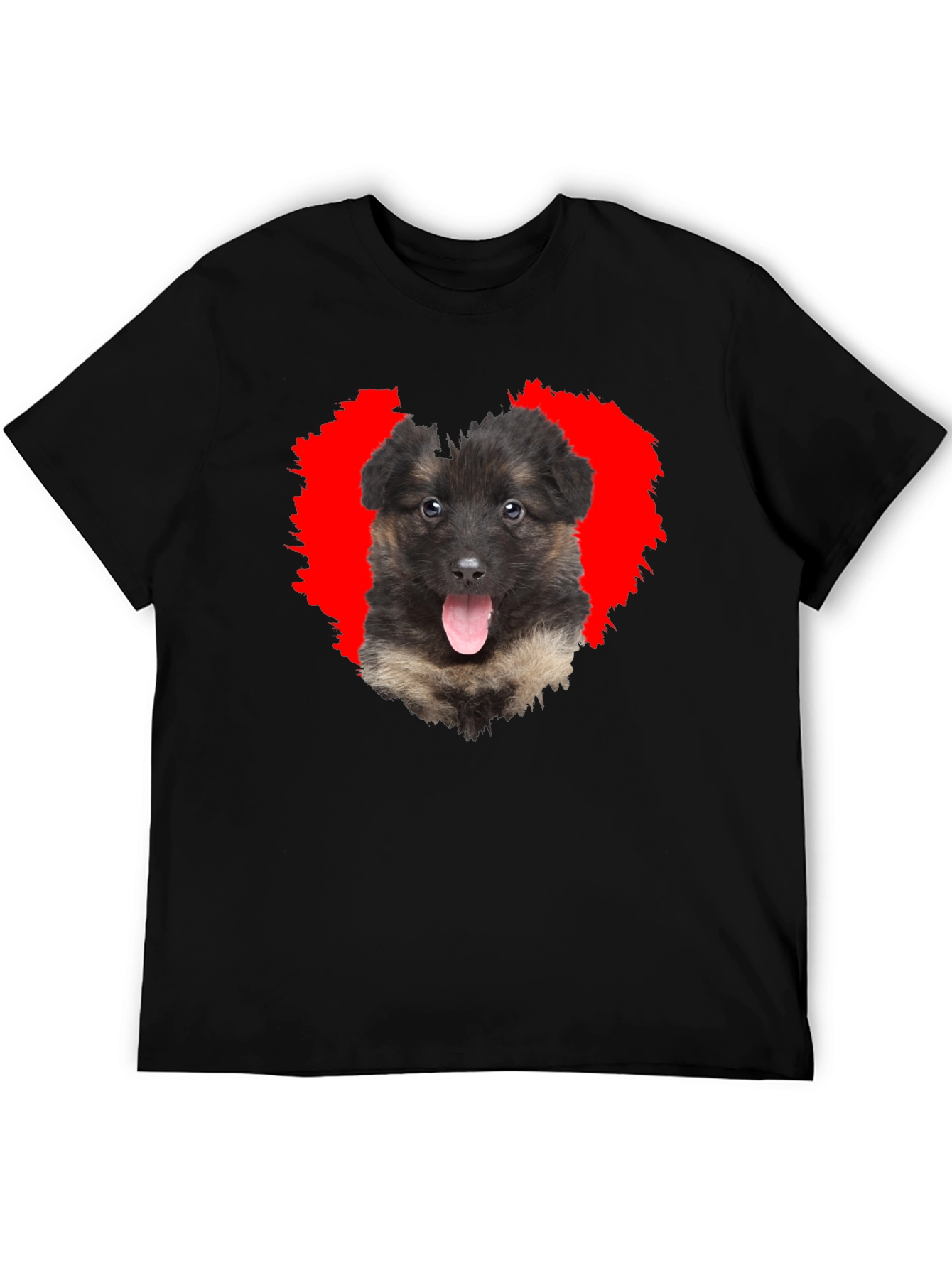 Dog Lover Black T-Shirt with Puppy Heart Graphic