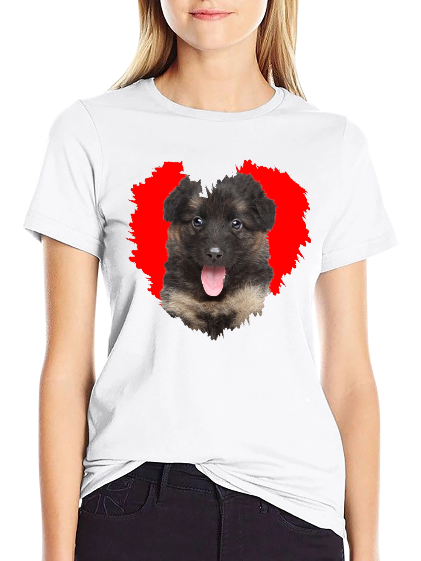 Dog Lover Black T-Shirt with Puppy Heart Graphic