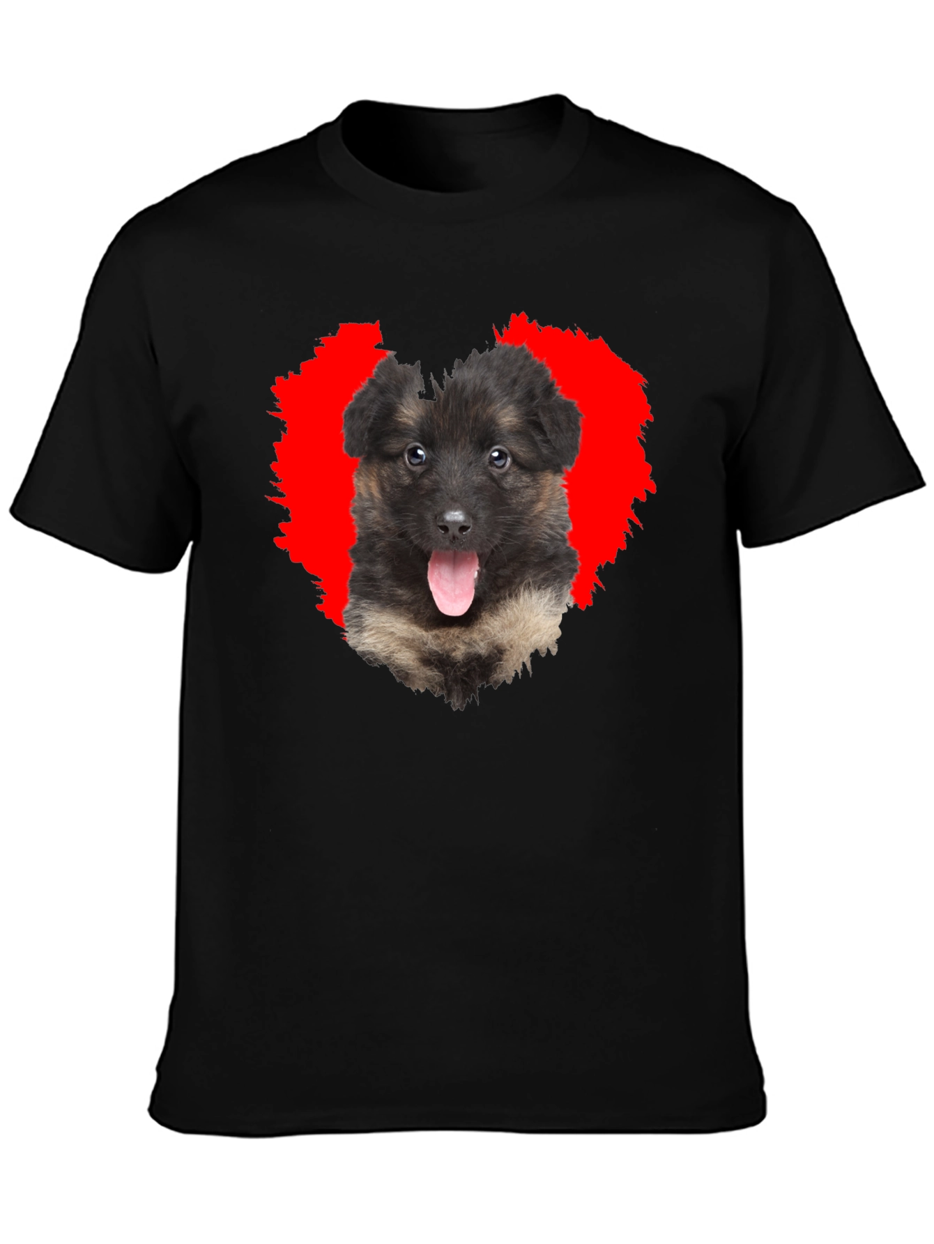 Dog Lover Black T-Shirt with Puppy Heart Graphic