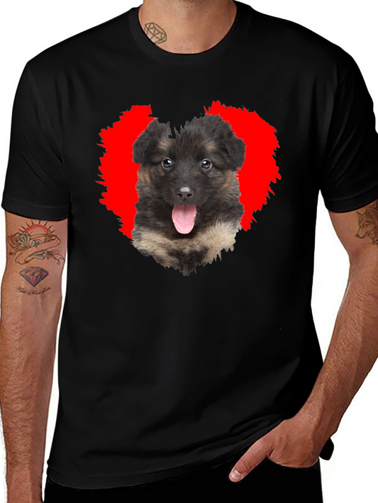 Dog Lover Black T-Shirt with Puppy Heart Graphic