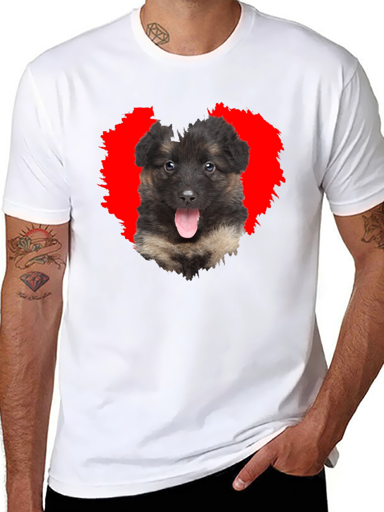 Dog Lover Black T-Shirt with Puppy Heart Graphic