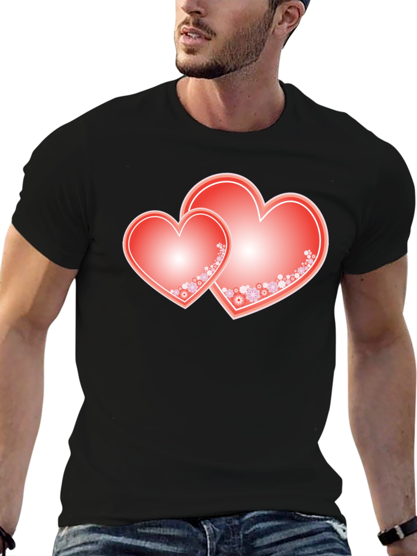 Romantic Hearts Graphic Tee - Black Cotton Blend Shirt