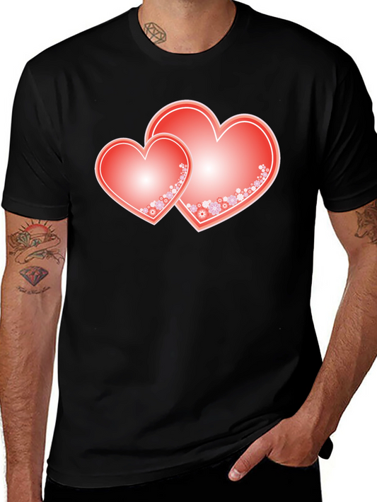 Romantic Hearts Graphic Tee - Black Cotton Blend Shirt