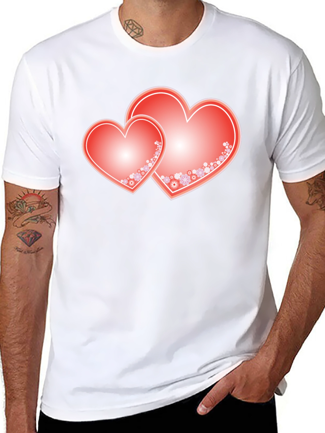 Romantic Hearts Graphic Tee - Black Cotton Blend Shirt
