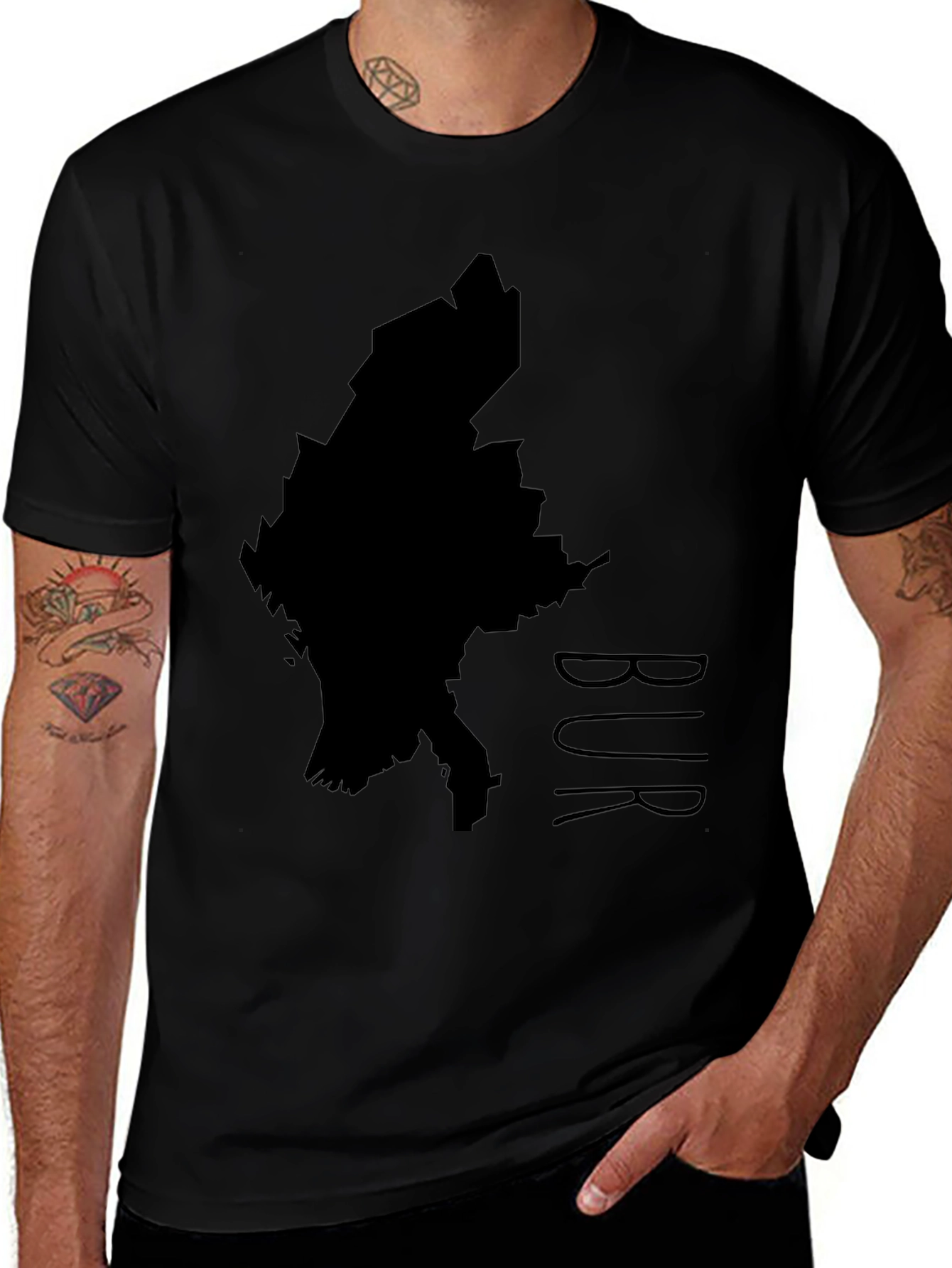 Black T-Shirt with State Outline - Casual Menswear
