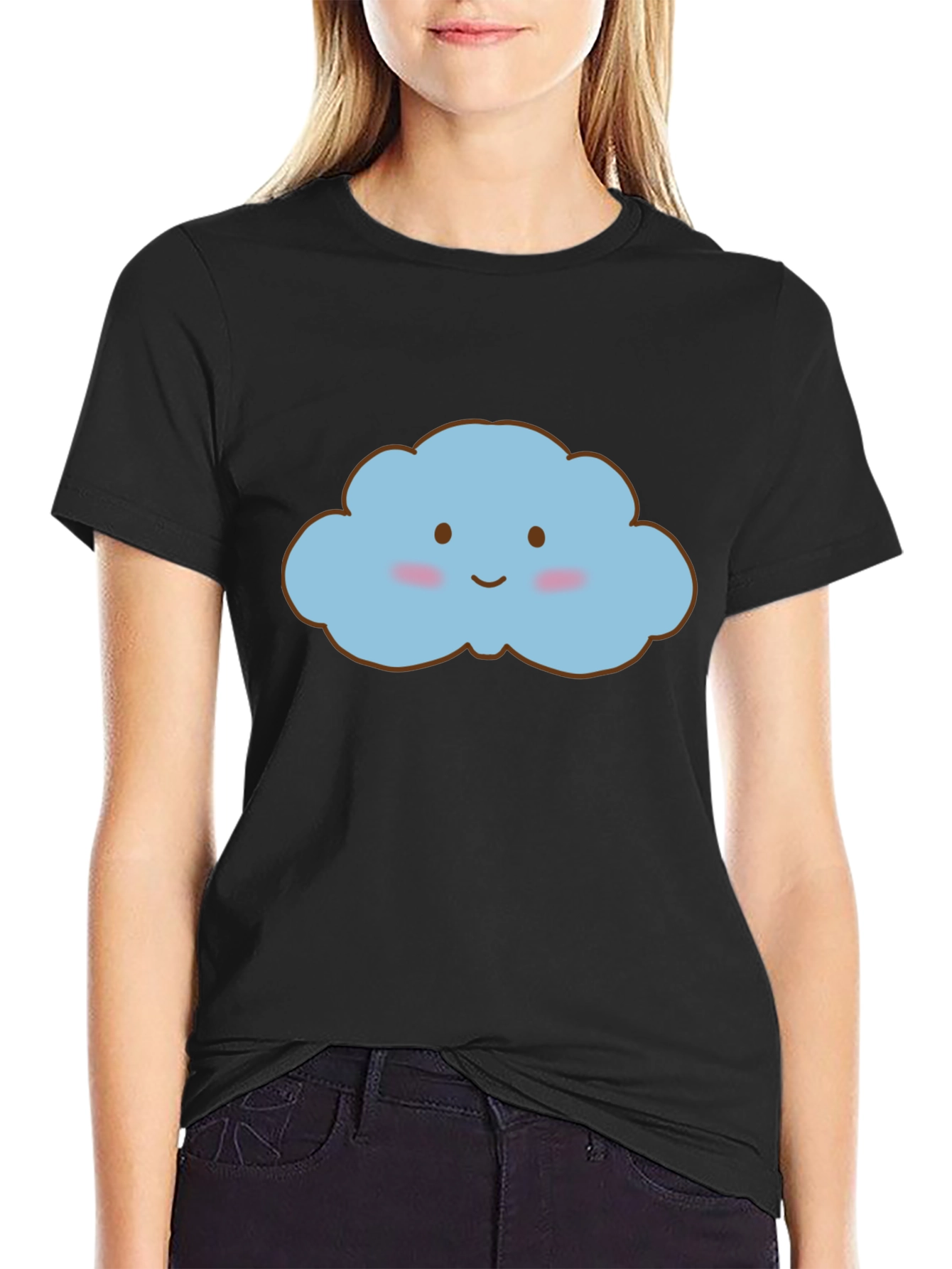 Cute Kawaii Cloud Graphic Black T-Shirt