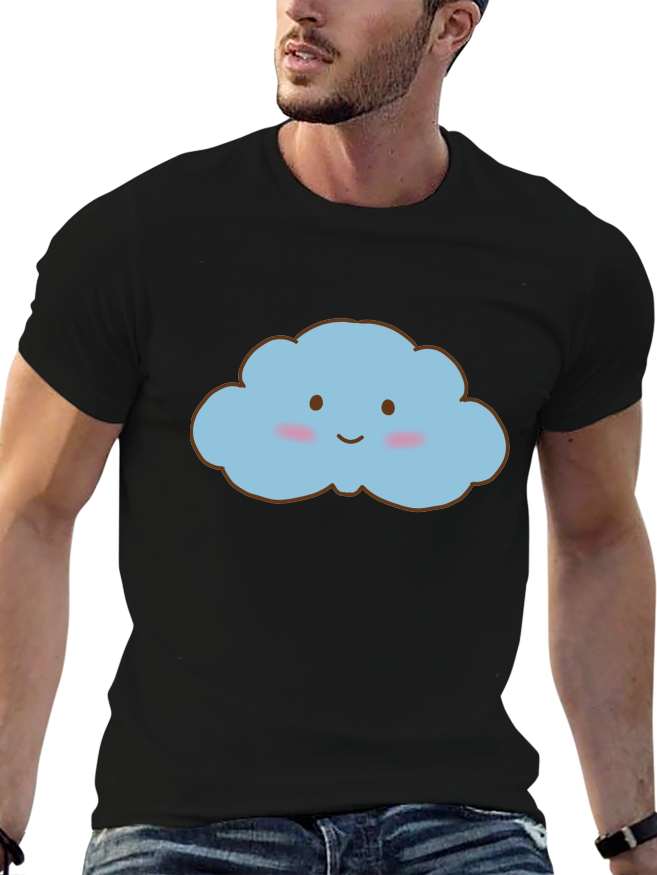 Cute Kawaii Cloud Graphic Black T-Shirt