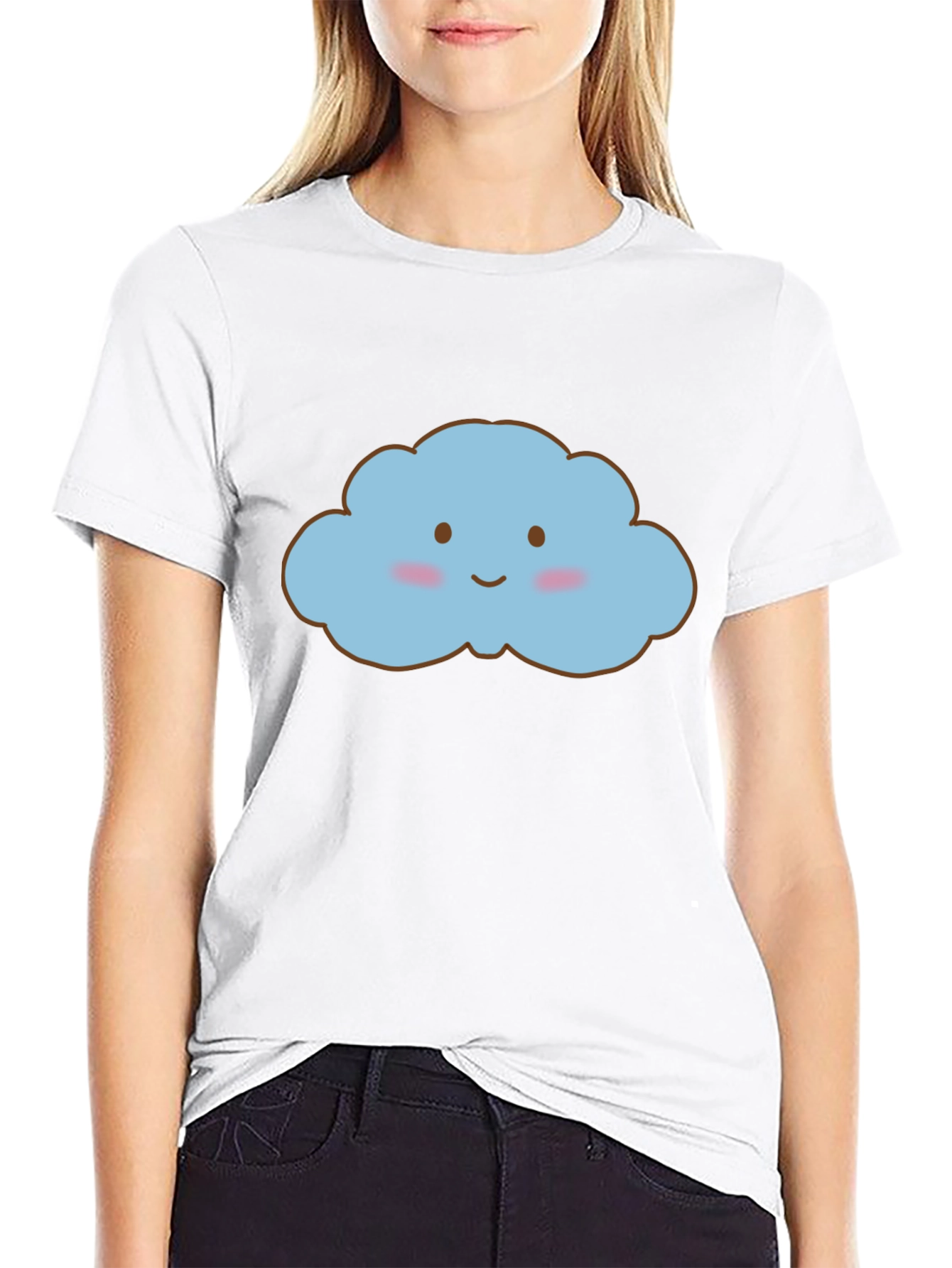 Cute Kawaii Cloud Graphic Black T-Shirt